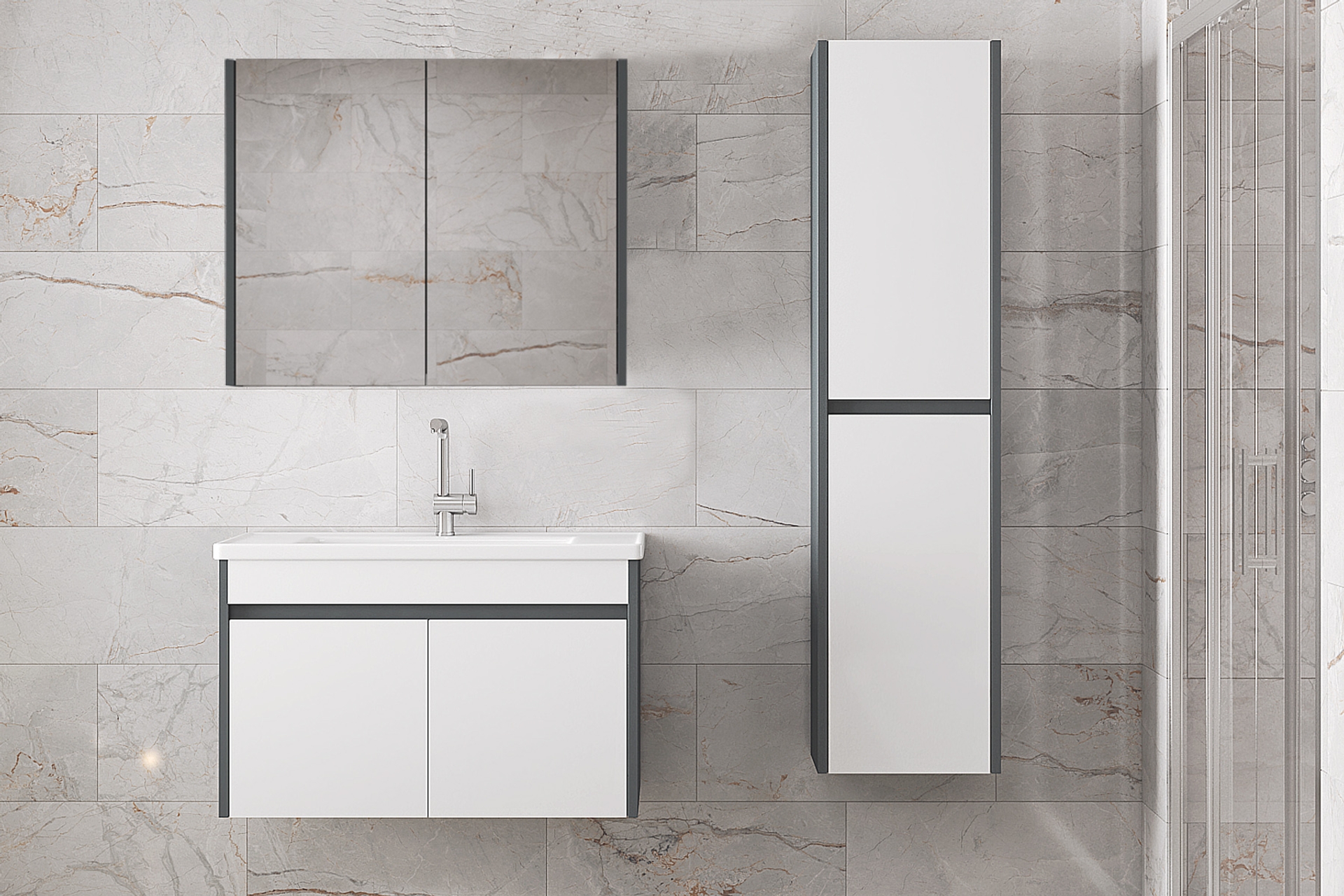 ALFA ESTELLA-EA AYNALI LAVABOLU BANYO DOLAP TAKIMI, BOY DOLAPLI, 115 CM