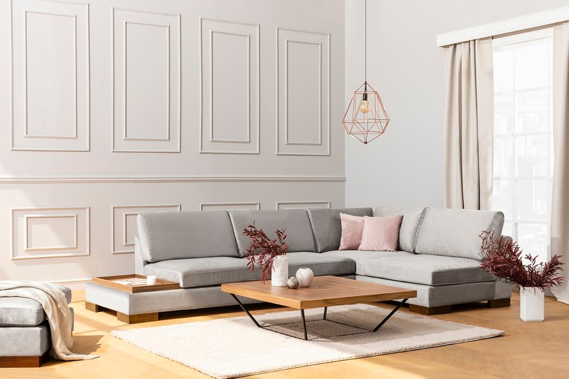 Tulip Rechts Hoekbank, Grijs (Zonder pouf)