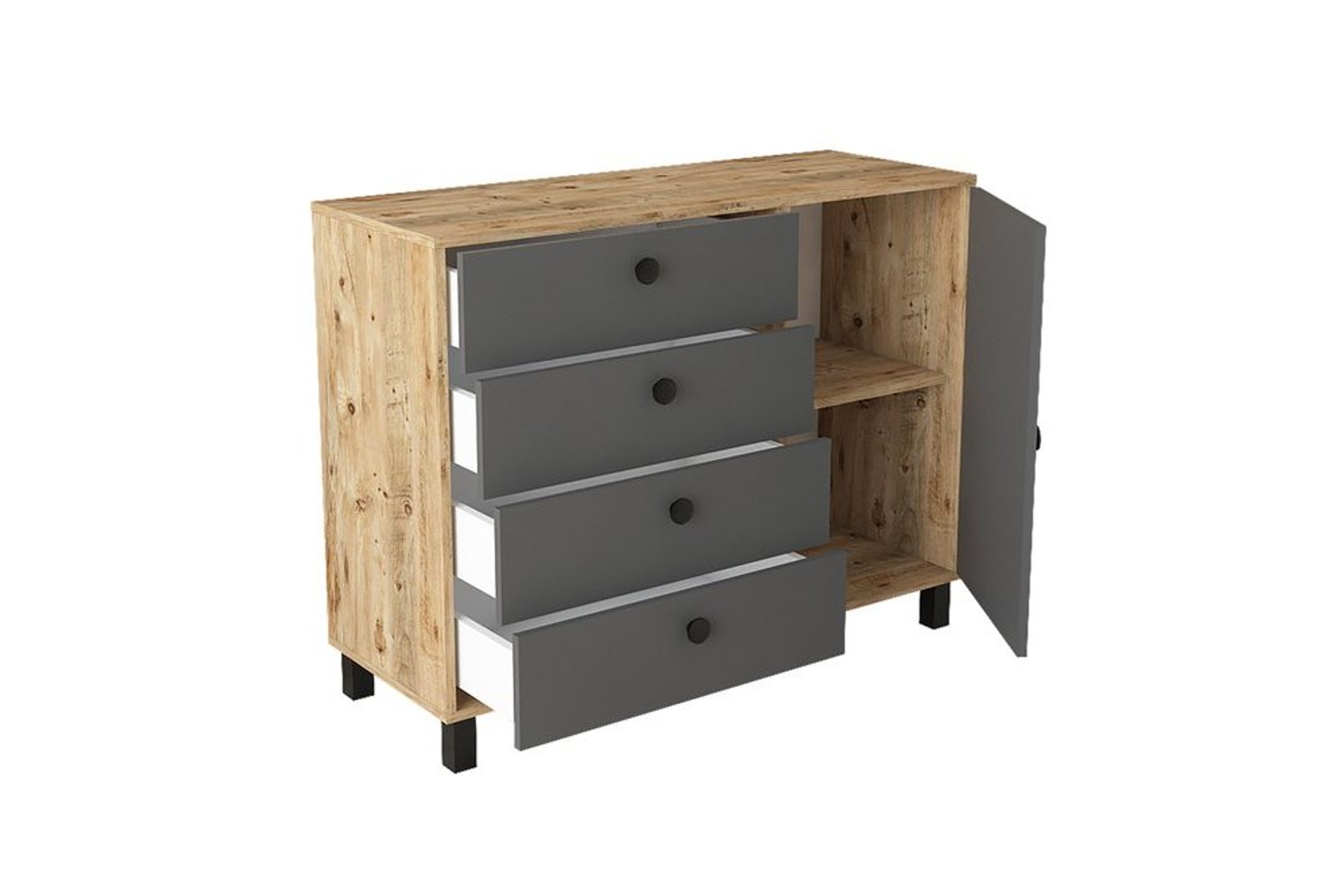 Yurudesign Vilamo Sifonyer Ahsap Ayak 4 Cekmece Kapakli Cam Antrasit Siyah Vl81 228 Fiyati Vivense