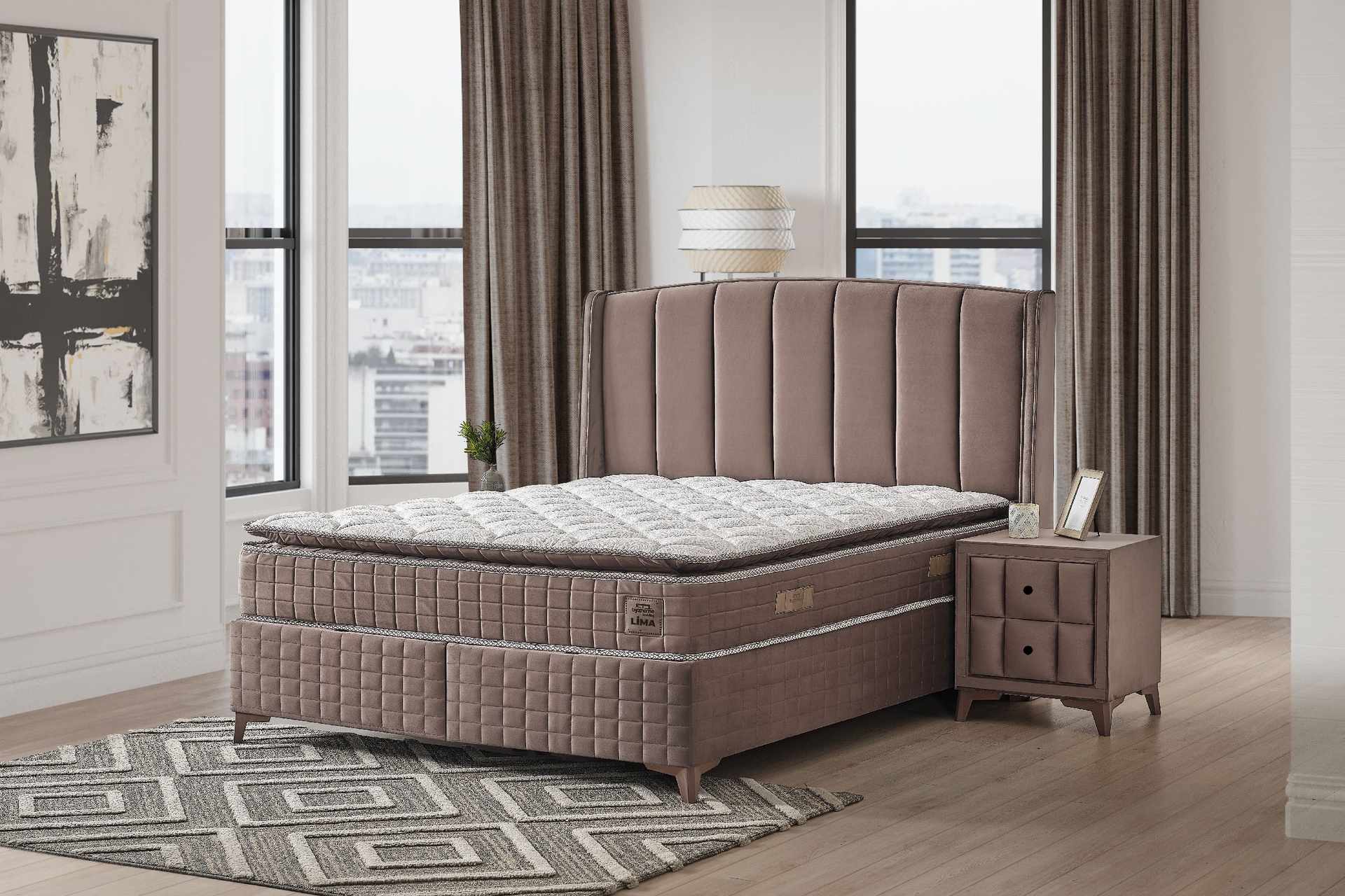 Lima Baza Başlık Yatak Seti- Skahve- 150X200 -1