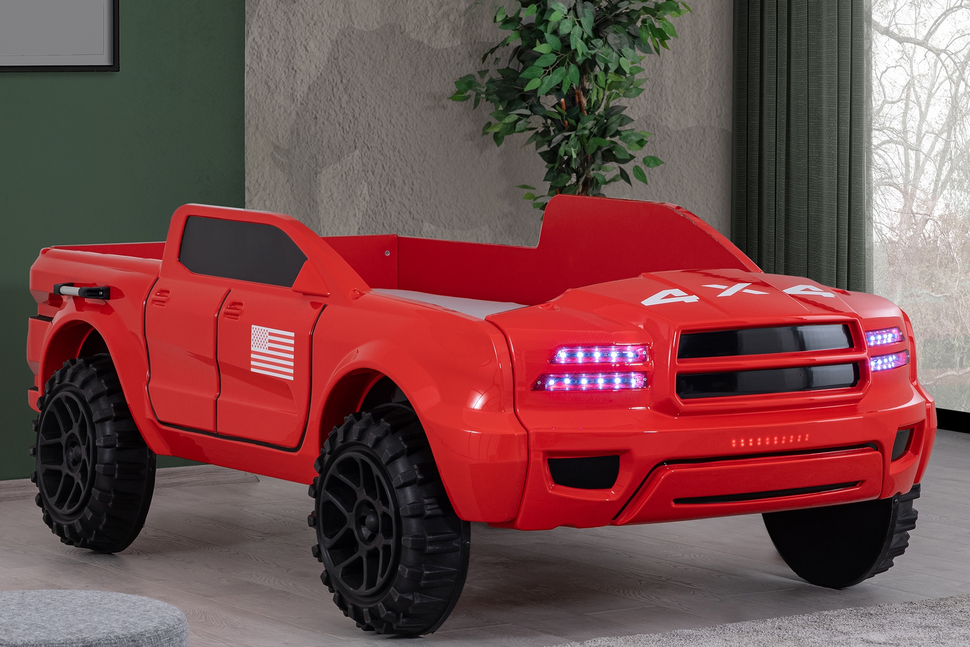 Pickup Ledli Arabalı Yatak- Kırmızı- 100X190 -1