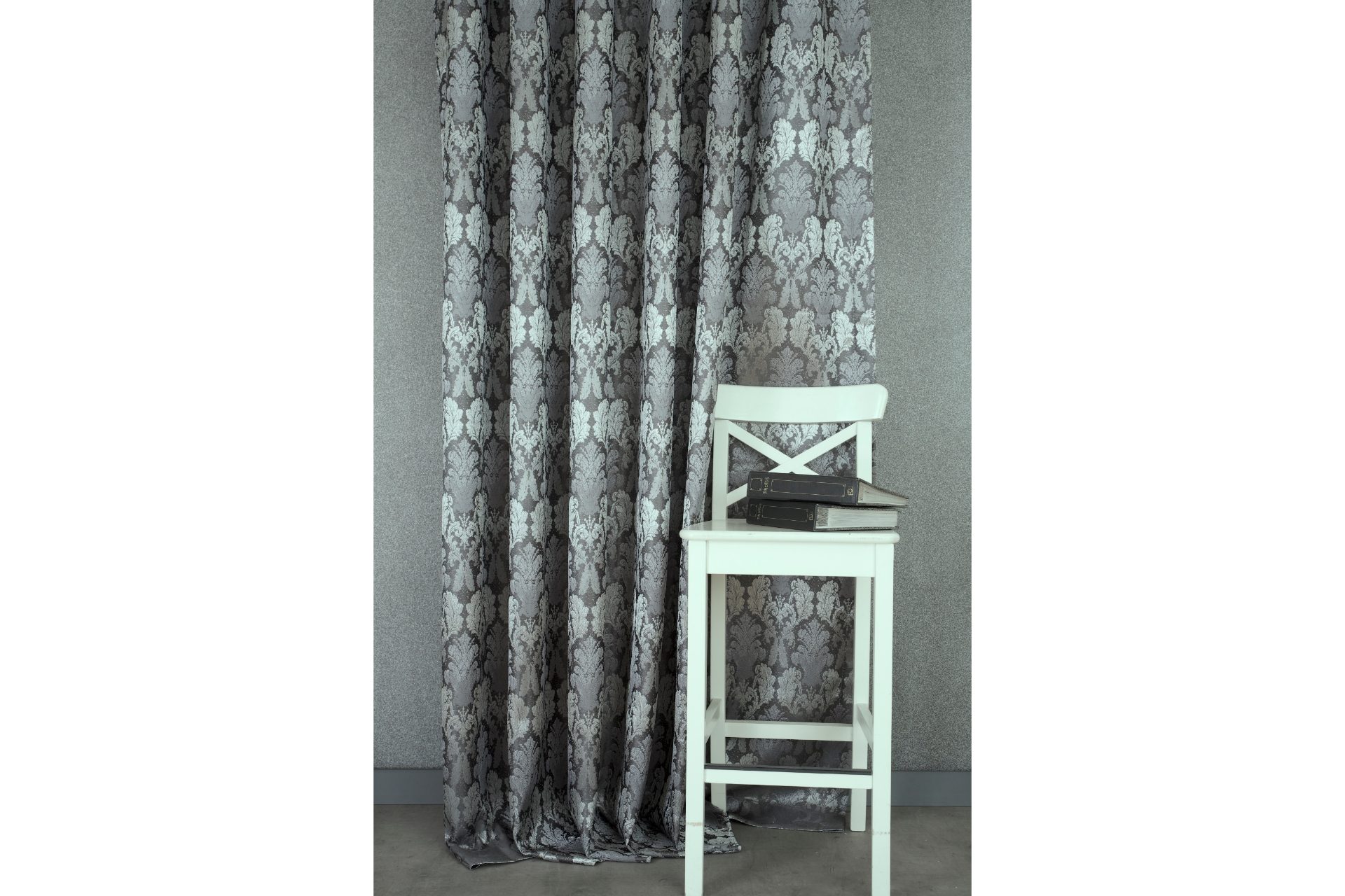 Massarelli Klasik Damask Desen Pilesiz Fon Perde- Antrasit Gümüş- 90X260 -1