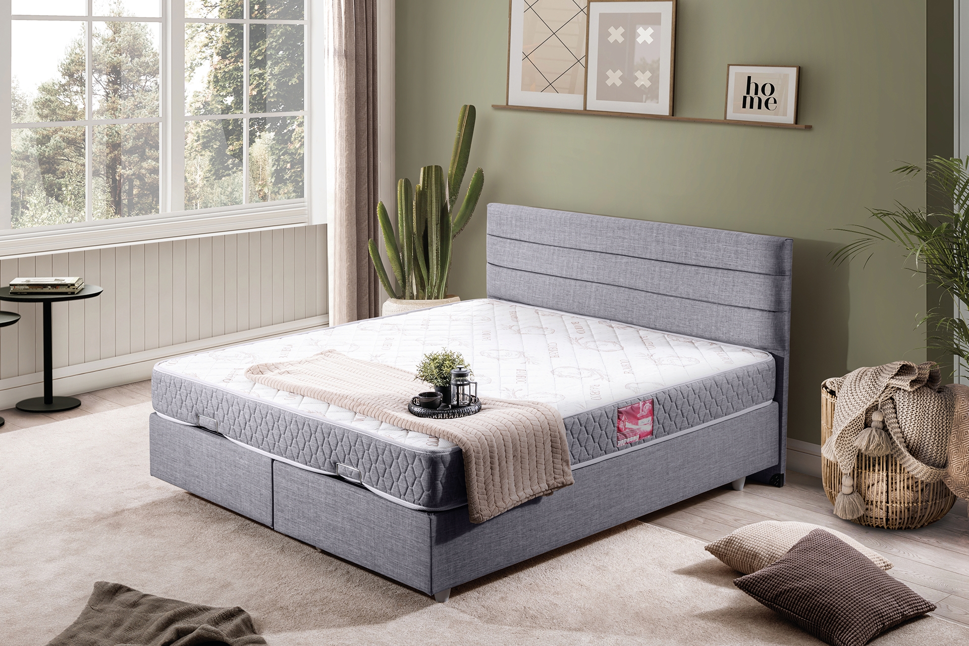 Sofia Baza Başlık Letto Yatak Seti- Açık Gri- 160X200 -1