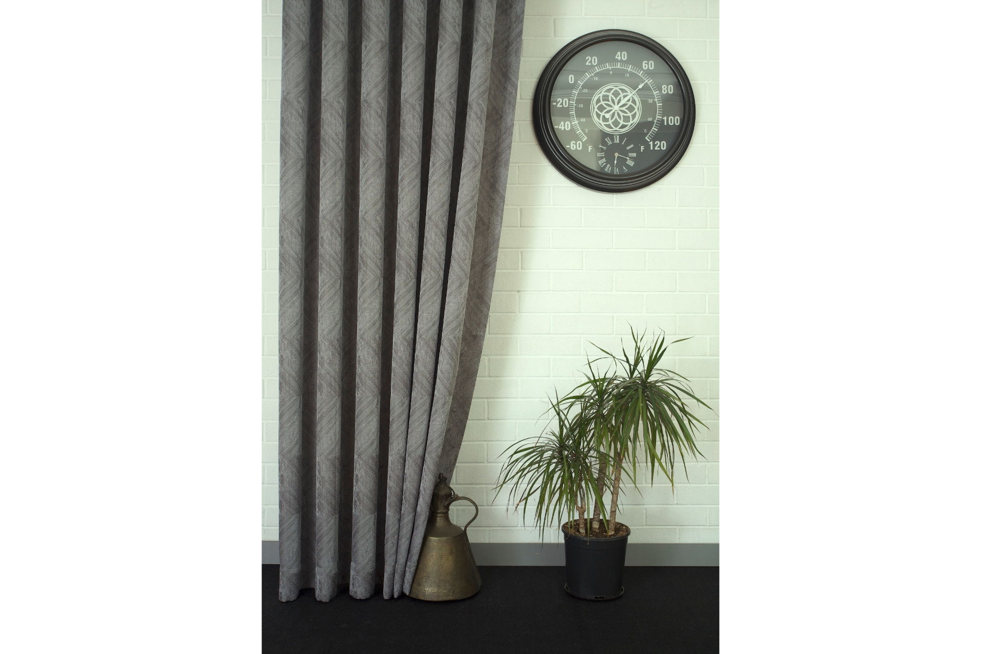 Massarelli Prizma Desen Sık Pile Fon Perde- Antrasit- 150X260 -1