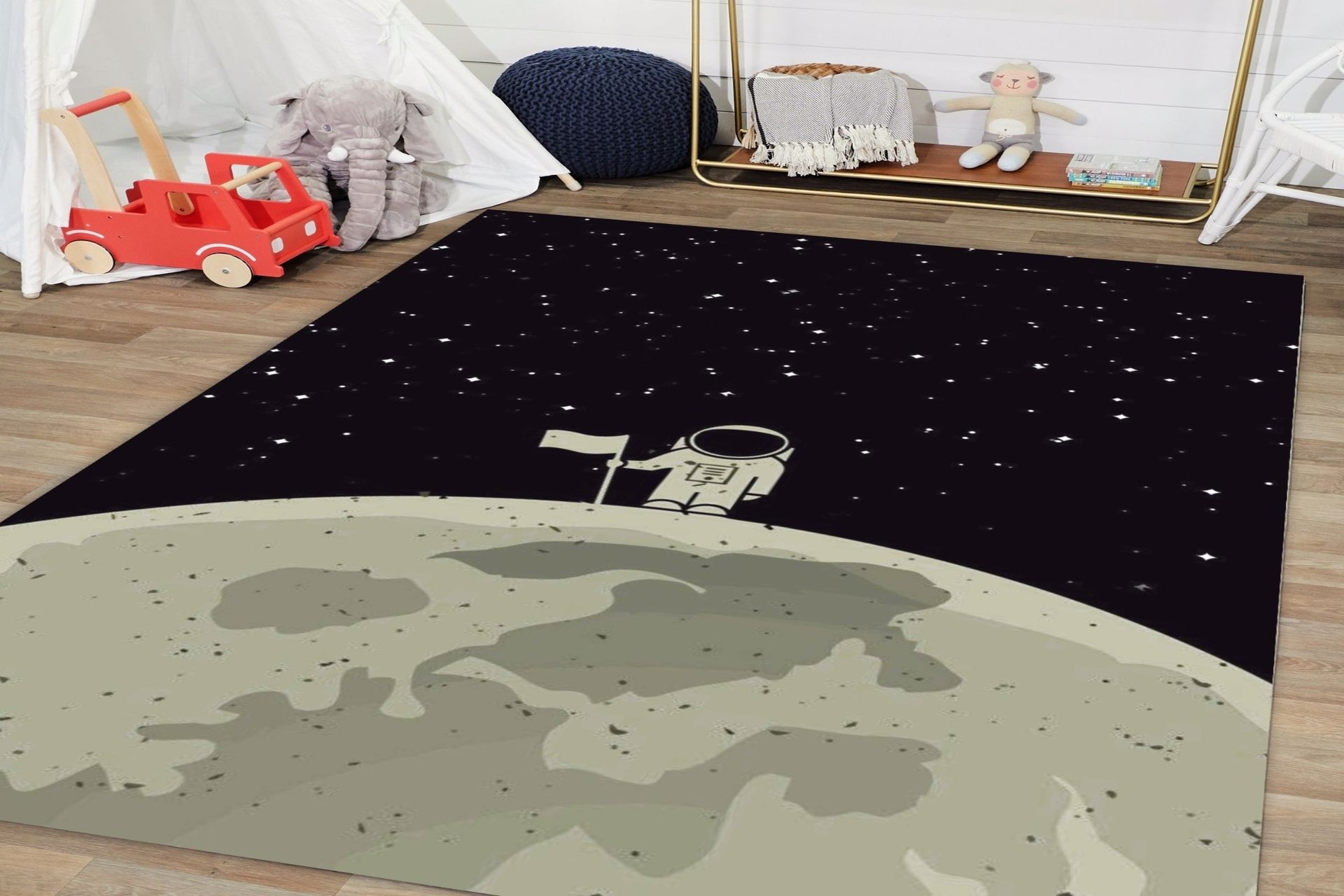 jungle uzayda astronot desenli dijital baskili hali 120x175 fiyati vivense