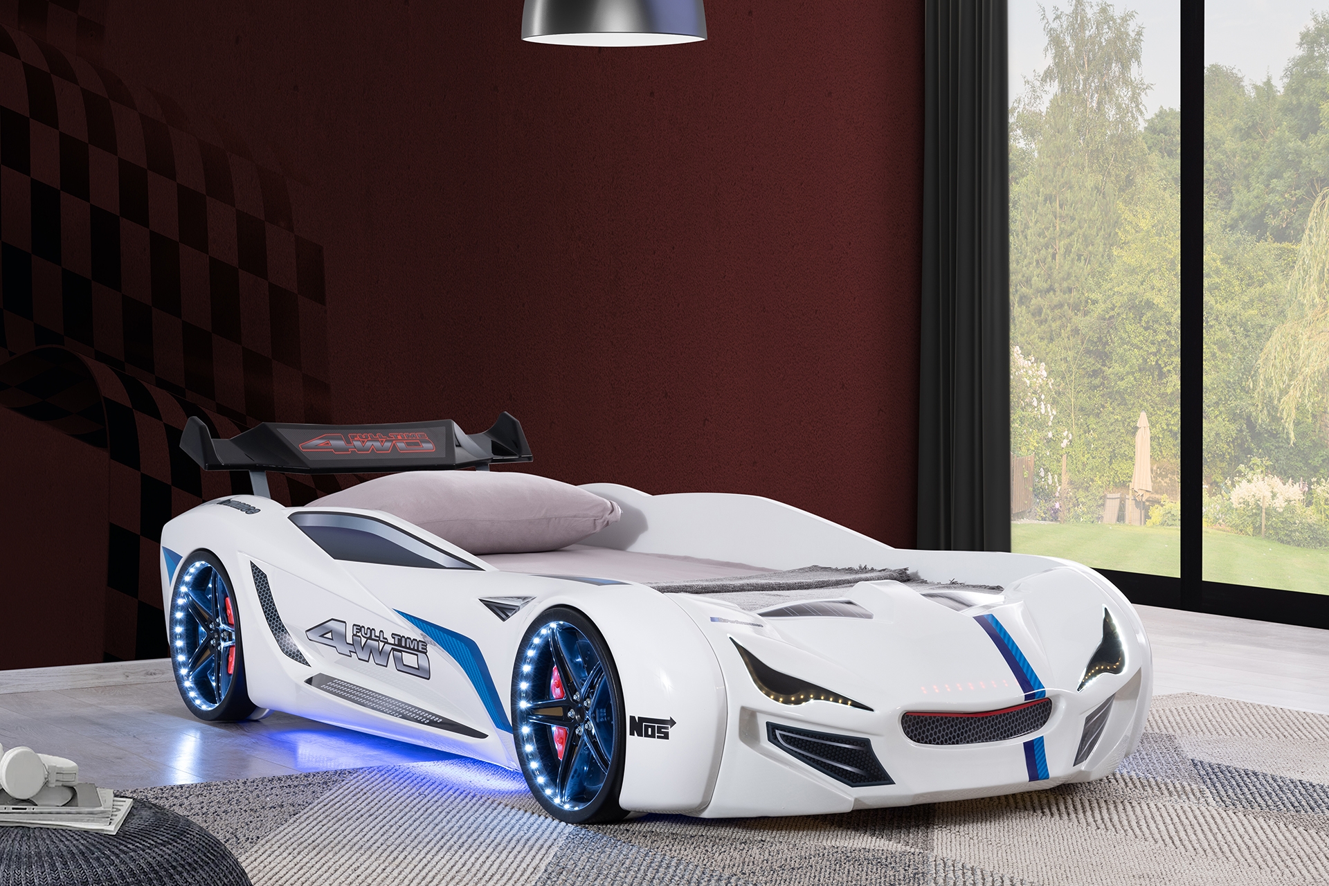 Mercedes Arabalı Yatak Full Ledli- Beyaz- 90X190 -1