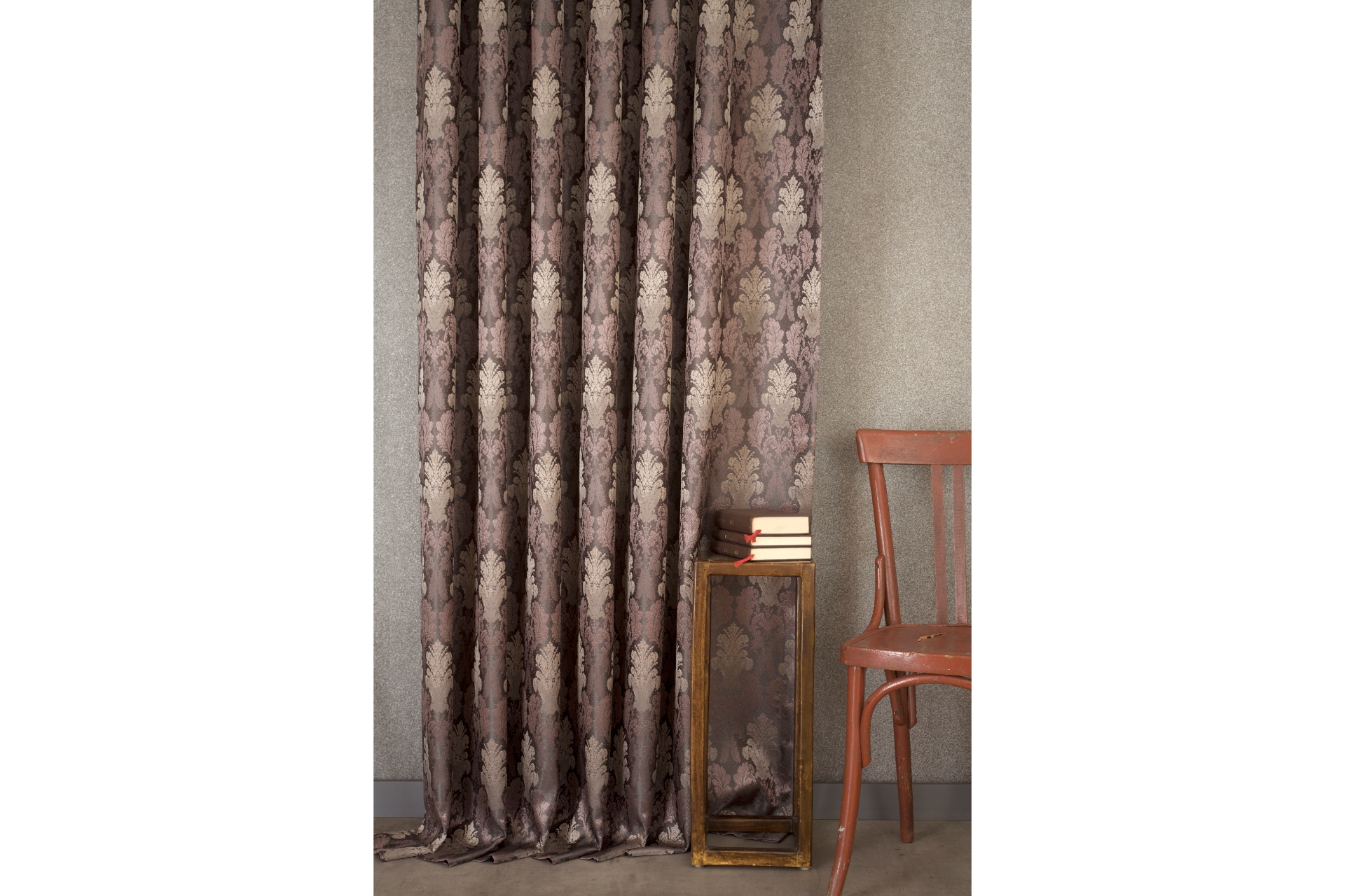 Massarelli Klasik Damask Desen Sık Pile Fon Perde- Antrasit Mürdüm- 100X260 -1