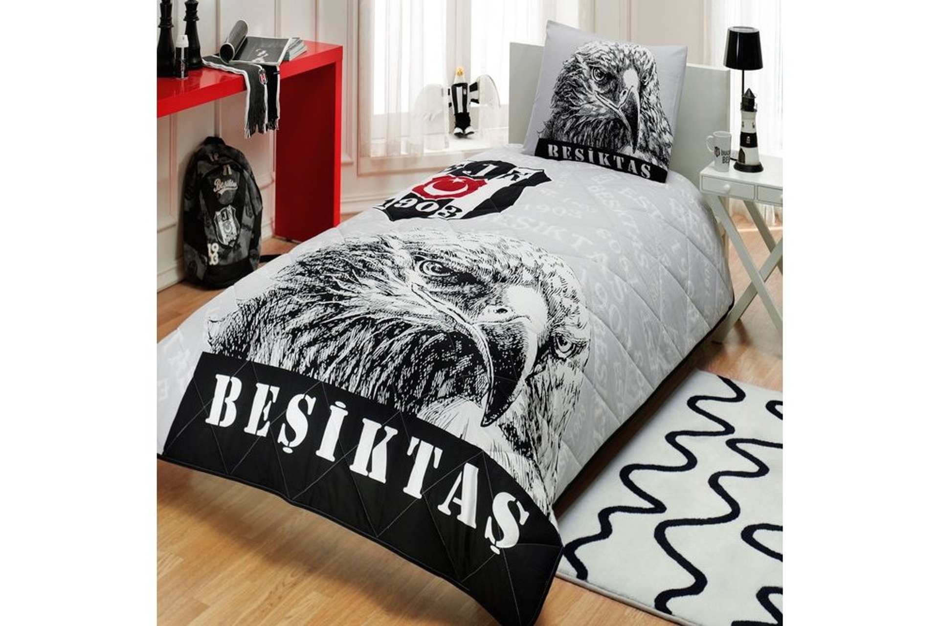 BEŞİKTAŞ ŞANLI KARTAL TEK KİŞİLİK RANFORCE YATAK ÖRTÜSÜ