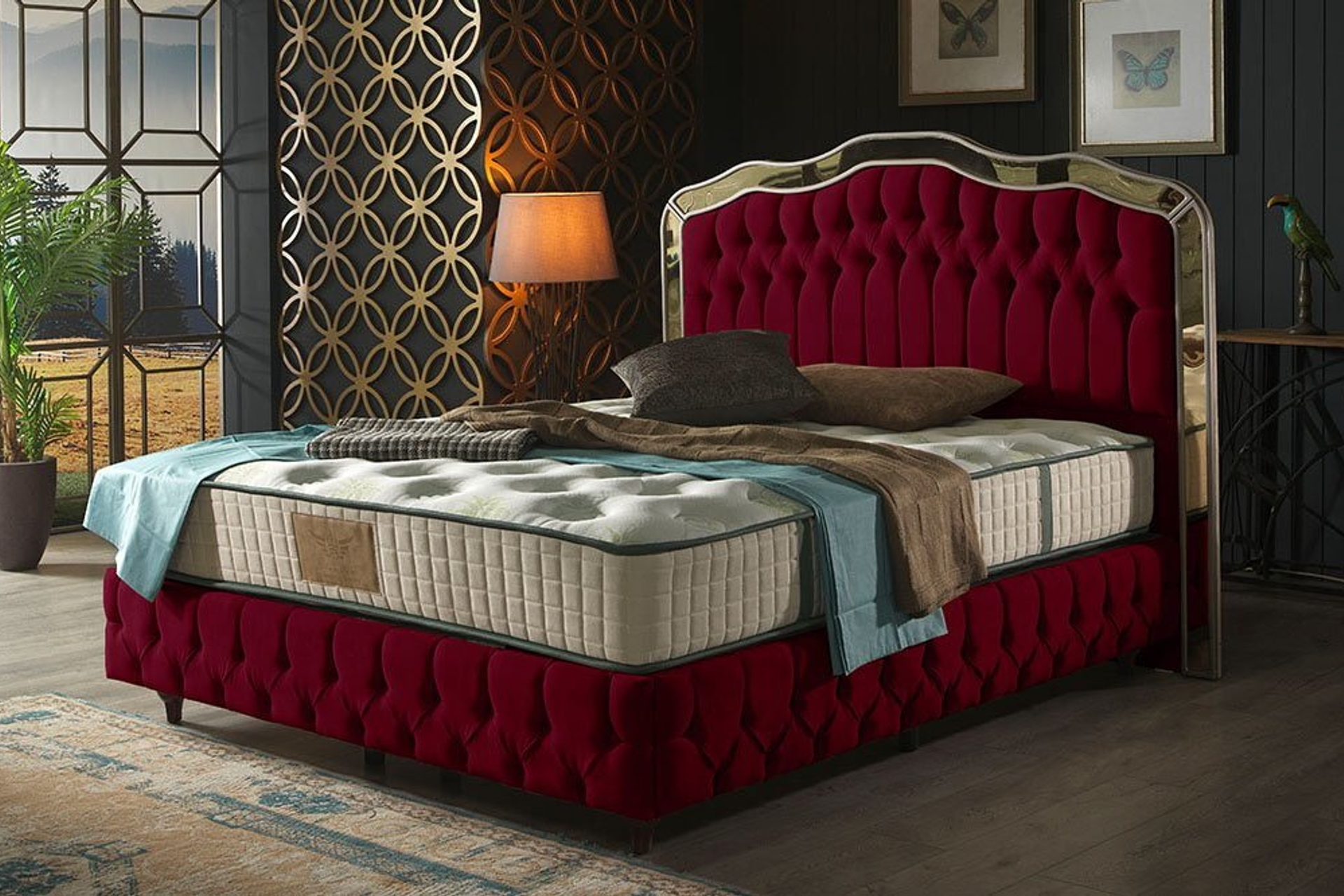 reina kirmizi varagele baza baslik yatak set 180x200 fiyati vivense