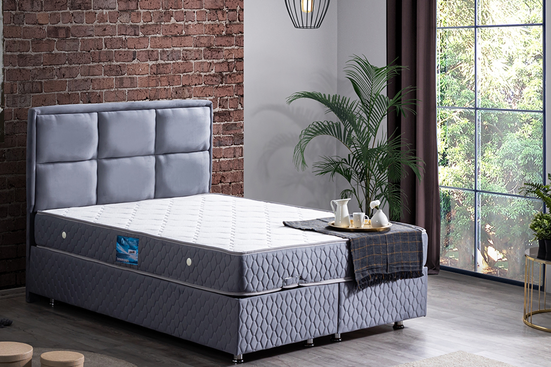 Grand New Baza Başlık Ve Orthosoft Yatak Seti- Açık Mavi- 180X200 -1