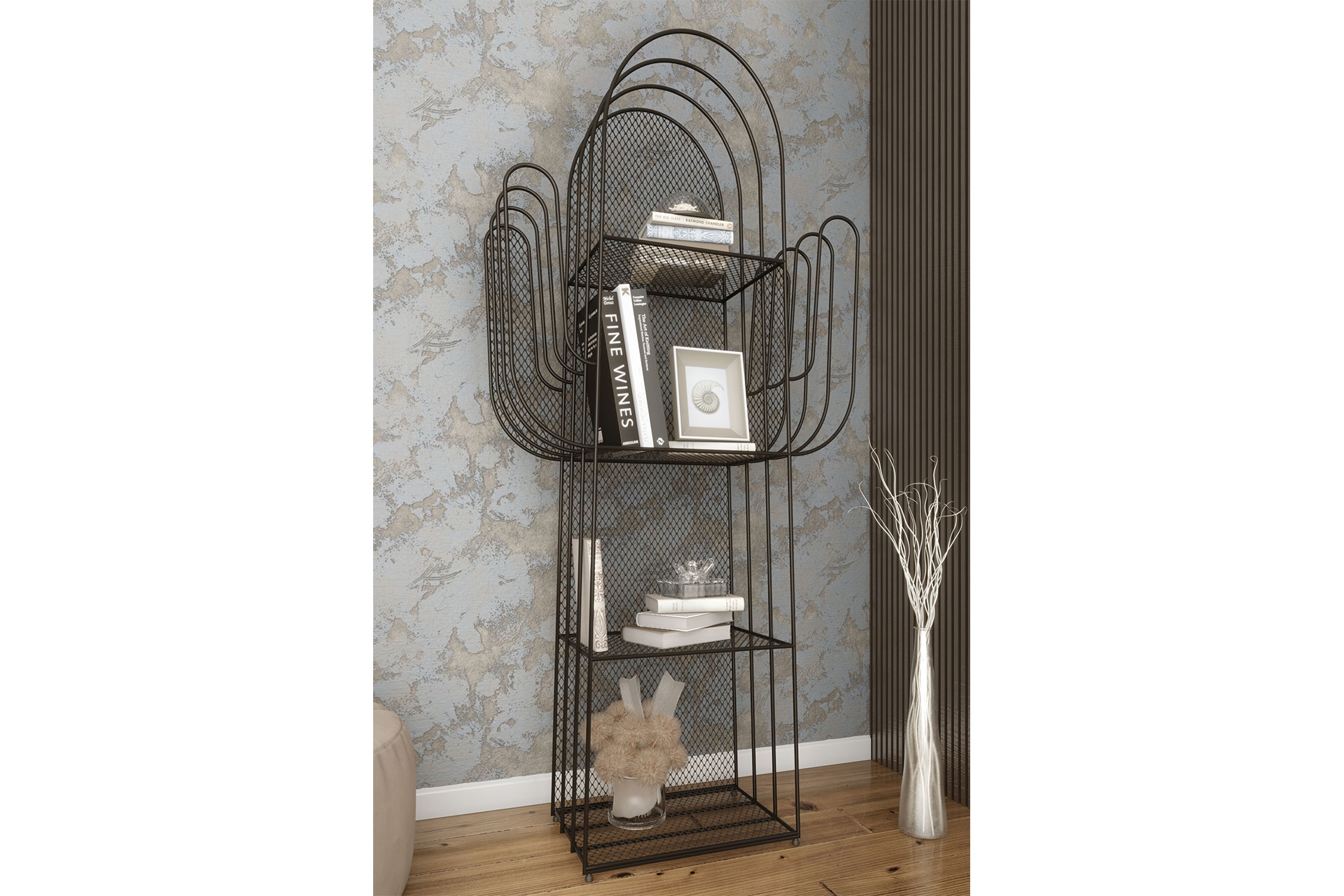 Marsah Home Viola Kaktüs Metal Kitaplık- Siyah -1