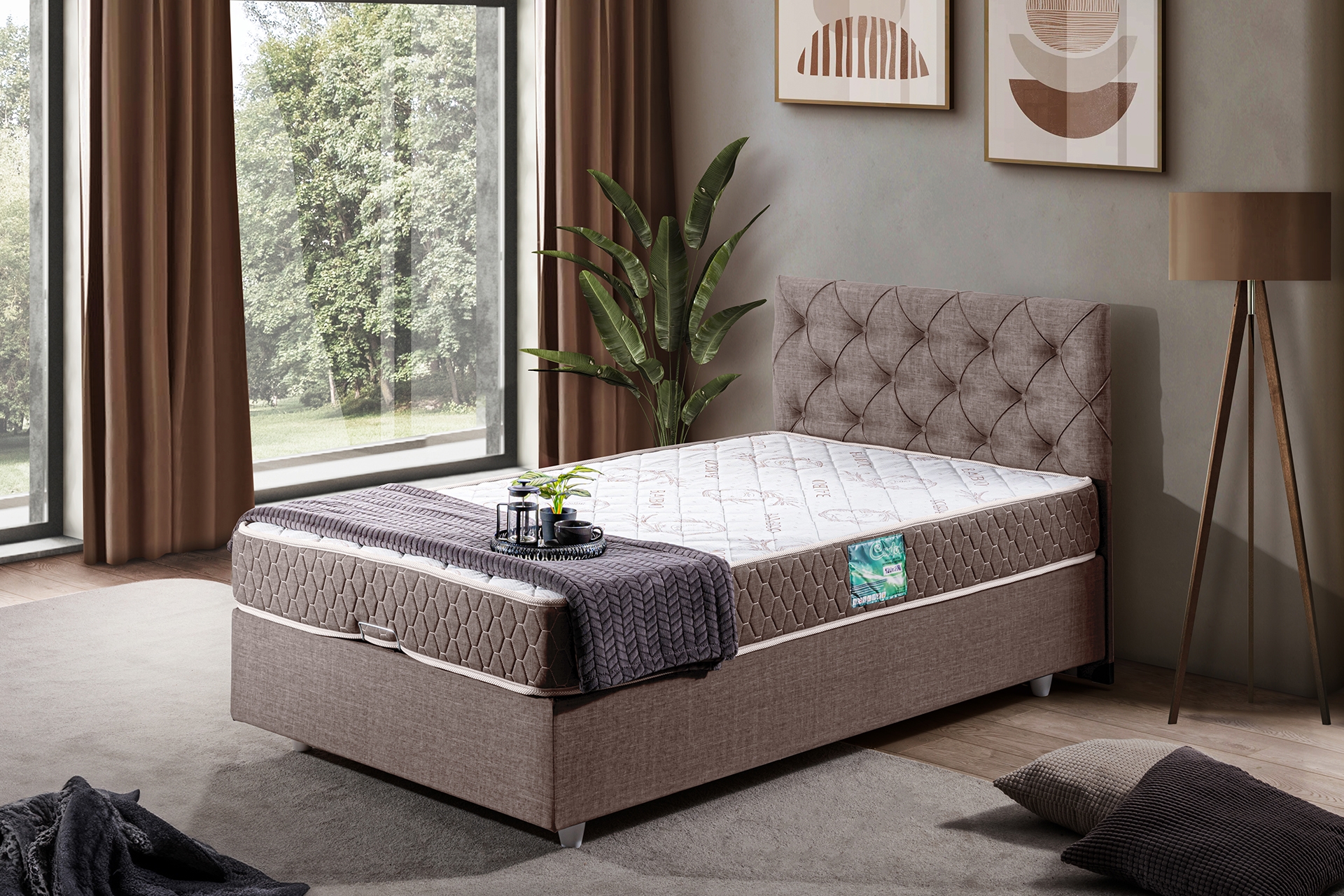 Dolce Baza Başlık Letto Yatak Seti- Kahverengi- 120X200 -1
