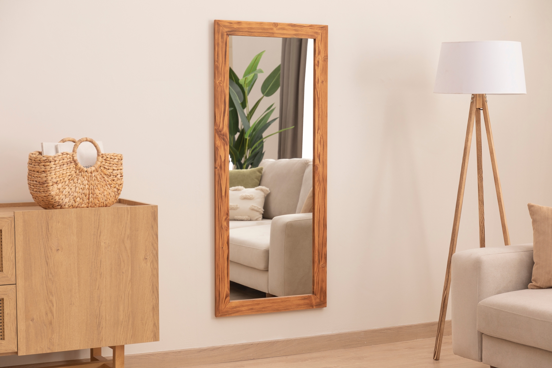 Dfn Wood Masif Ahşap Dikdörtgen Duvar Aynası- 170X70 -1