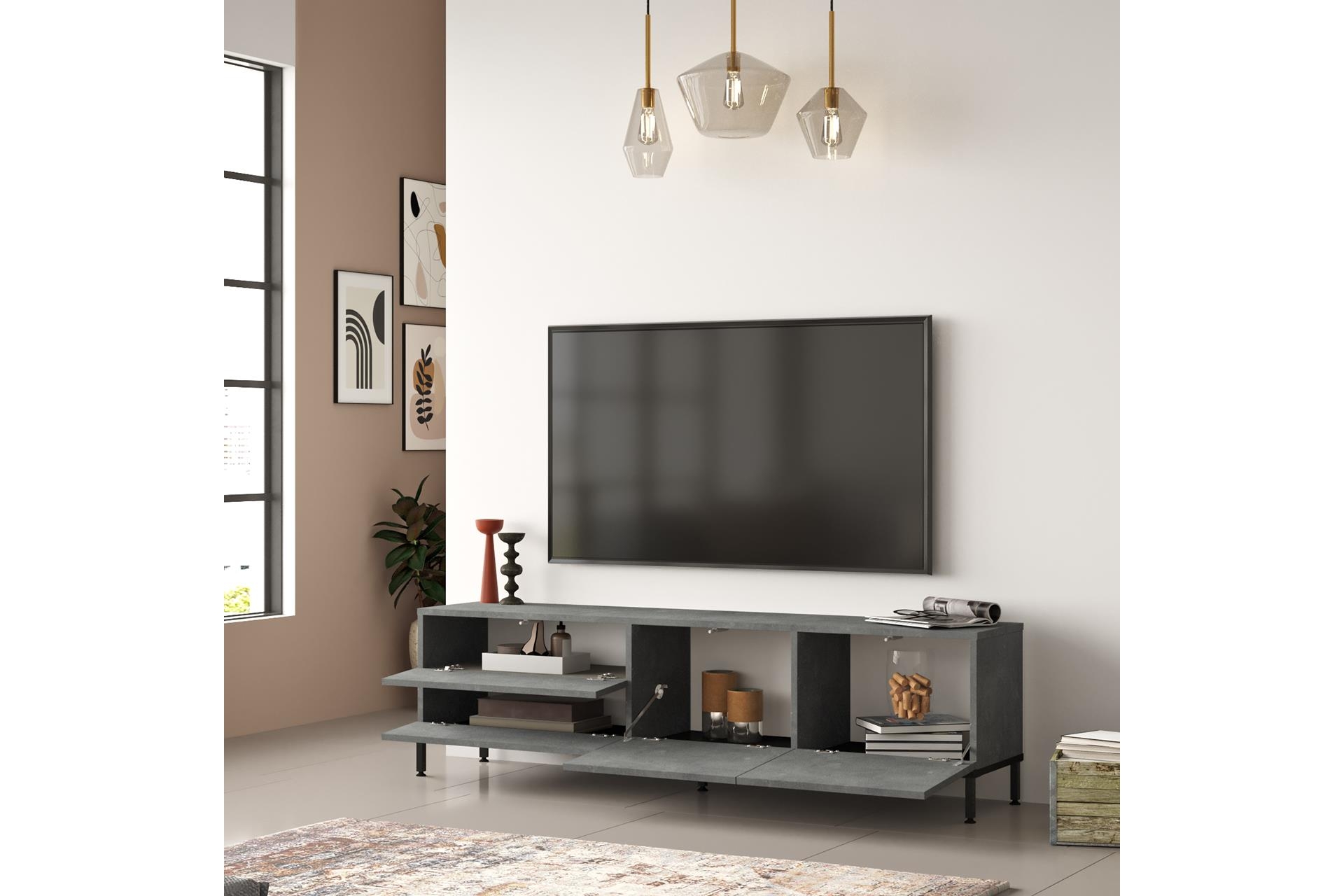 ARES TV ÜNİTESİ+ORTA SEHPA, BETON SİYAH FİYATI Vivense