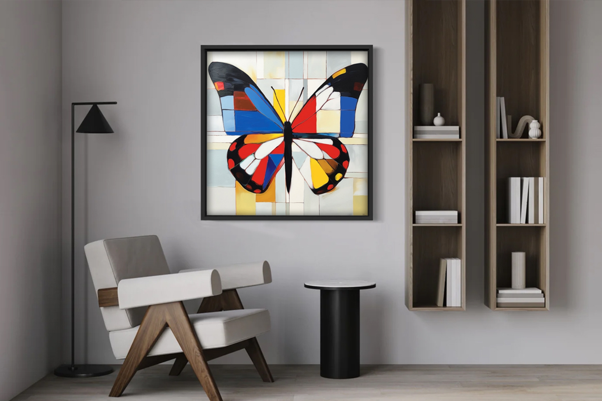 Mondrian Kelebek Soyut Traverten Dokulu Tablo -1