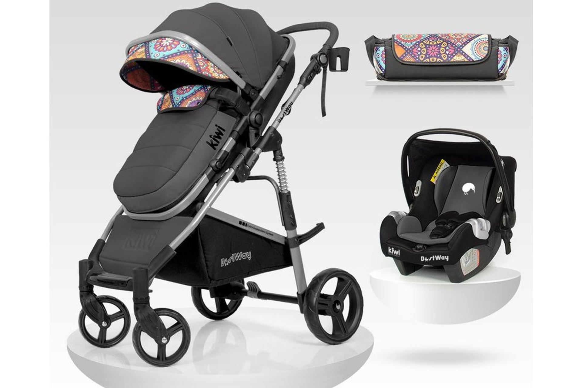 KİWİ BESTWAY İSKANDİNAV TASARIM BEBEK ARABASI SETİ GRİ