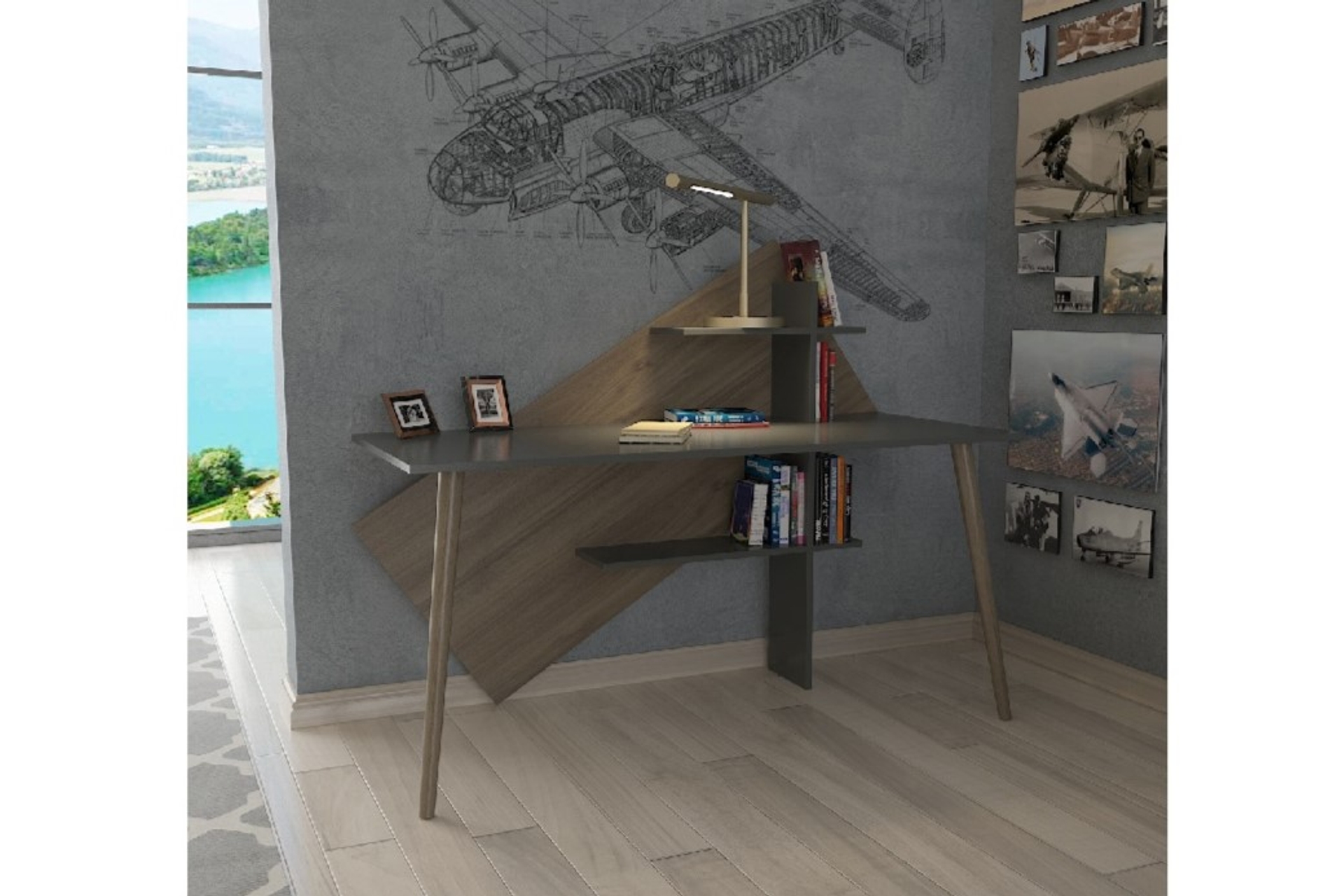 Lagomood Rüzgar Çalışma Masası- Antrasit Ceviz -1