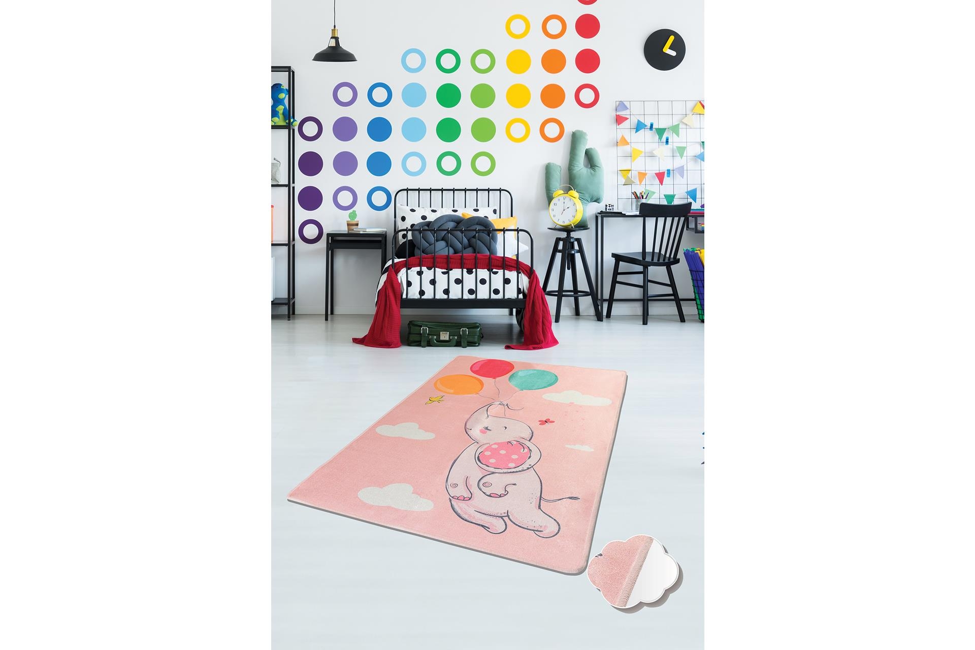 BALLOONS PEMBE ÇOCUK VE BEBEK HALISI YIKANABİLİR DJT