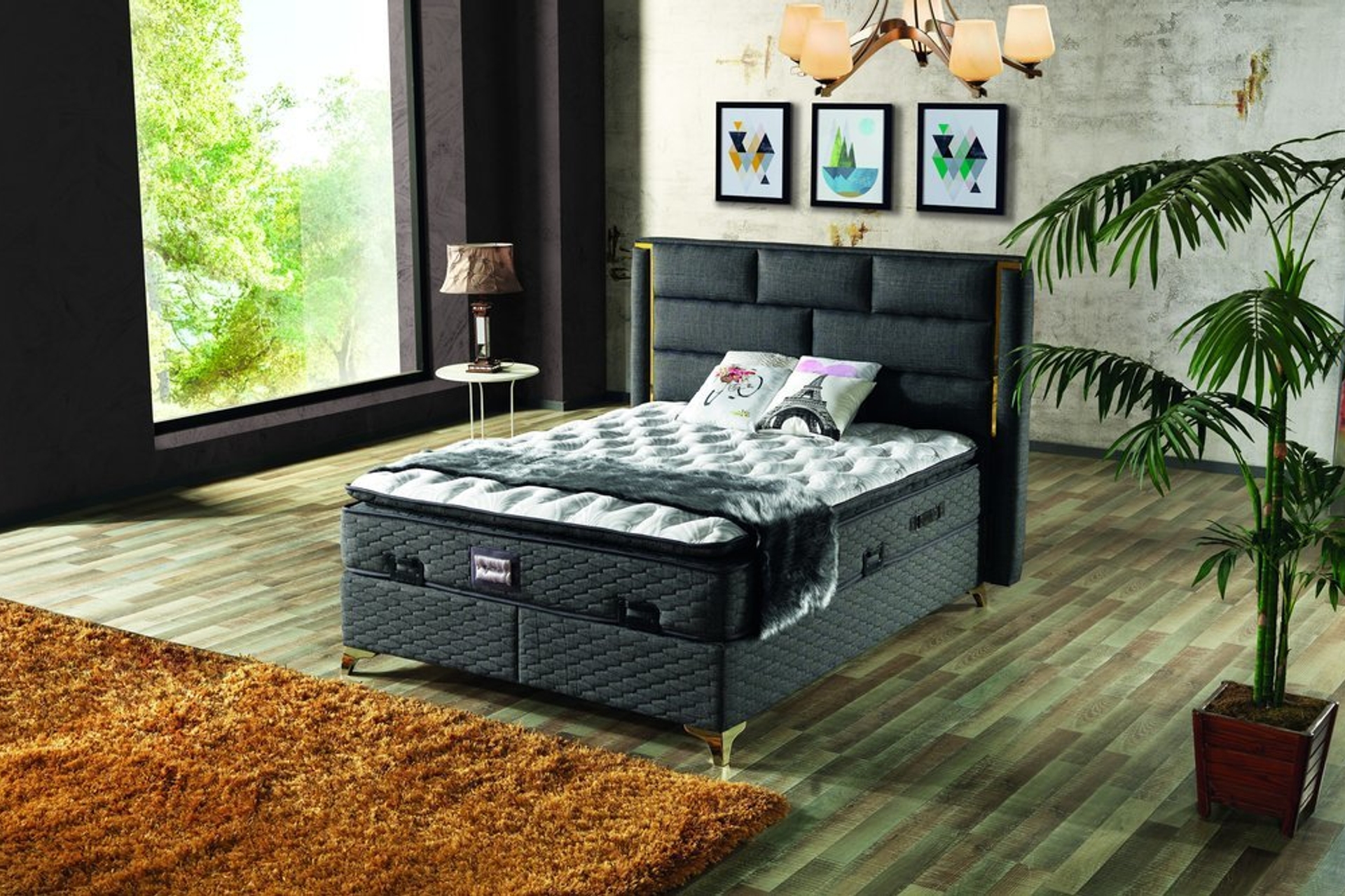 Royal Baza Başlık Ve Yatak Seti- Gri- 160X200 - 1