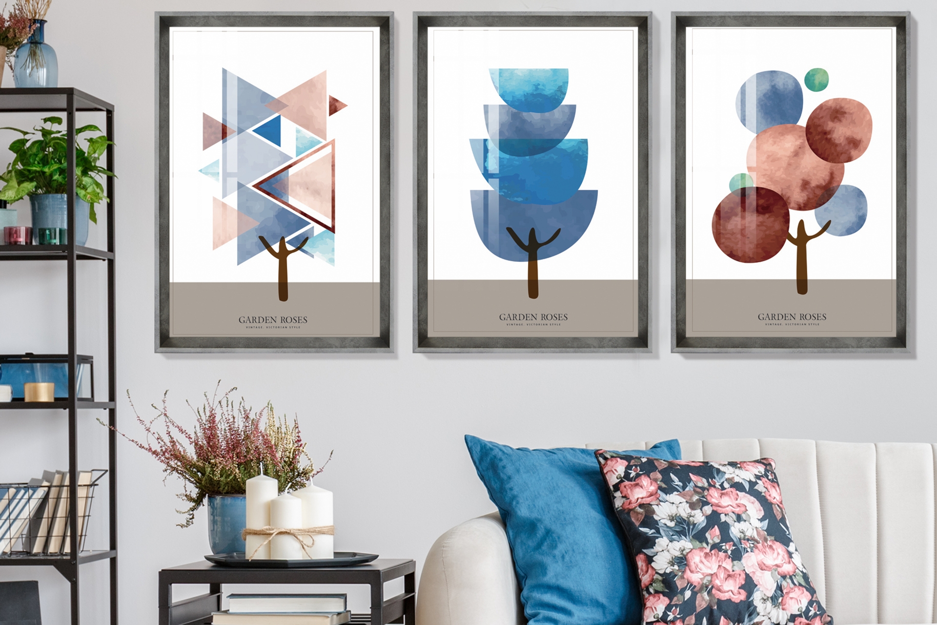 GEOMETRİC TREE TABLO SETİ, INOX ÇERÇEVE, 33X48