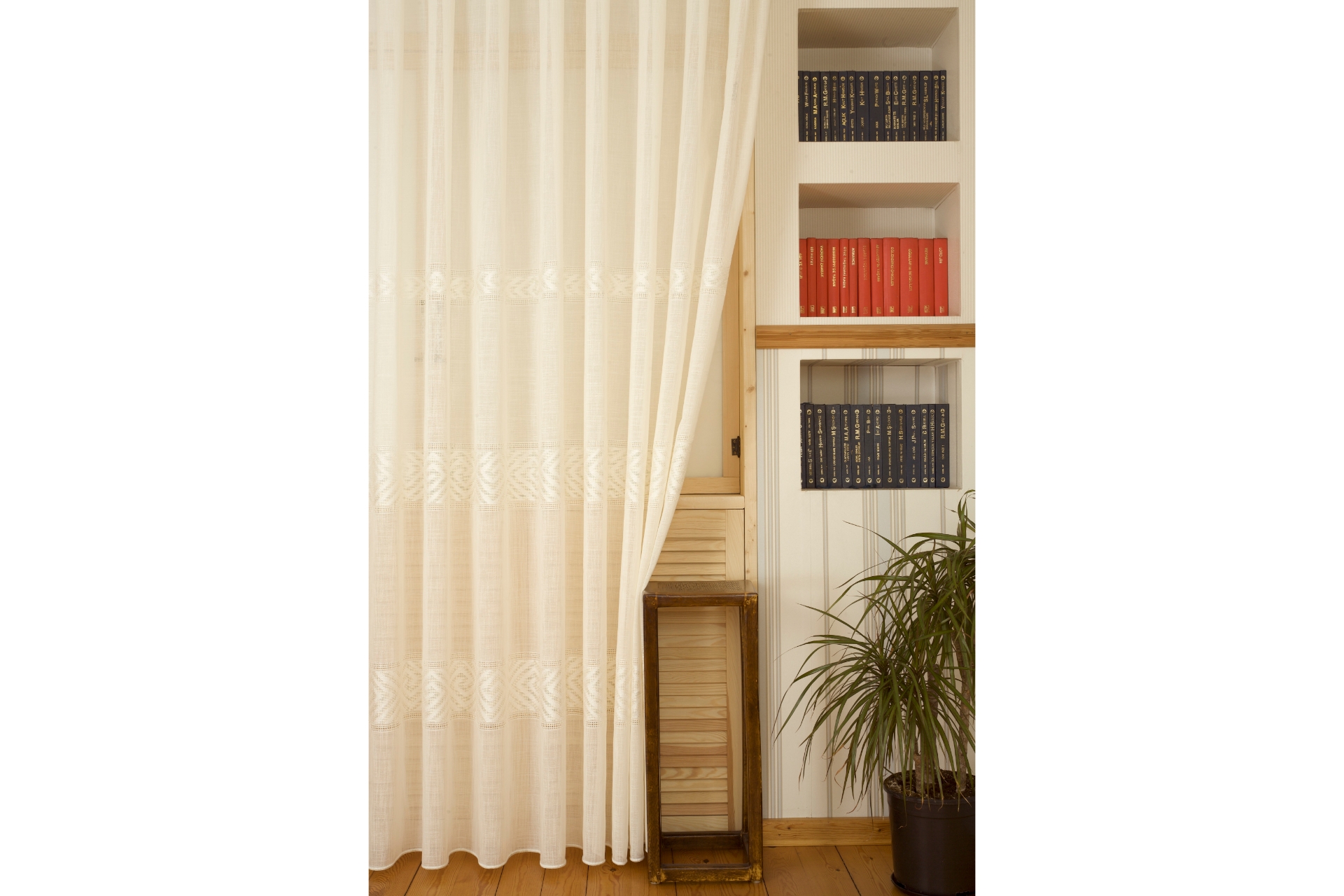 Massarelli Vrc Desen Keten Pilesiz Tül Perde- Krem- 250X260 -1
