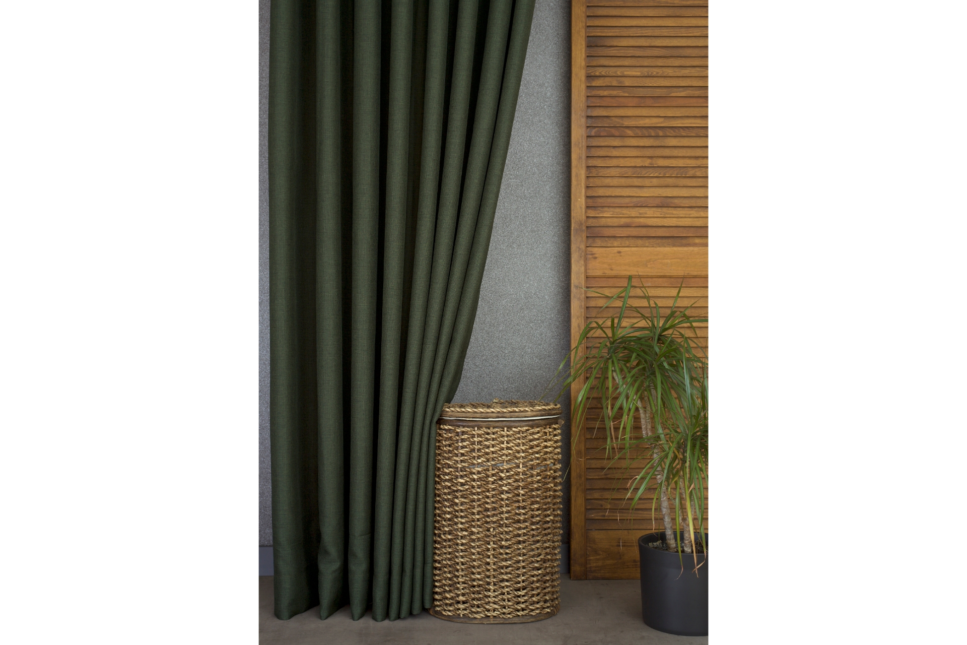 Massarelli Keten Sık Pile Fon Perde- Koyu Yeşil- 90X260 -1