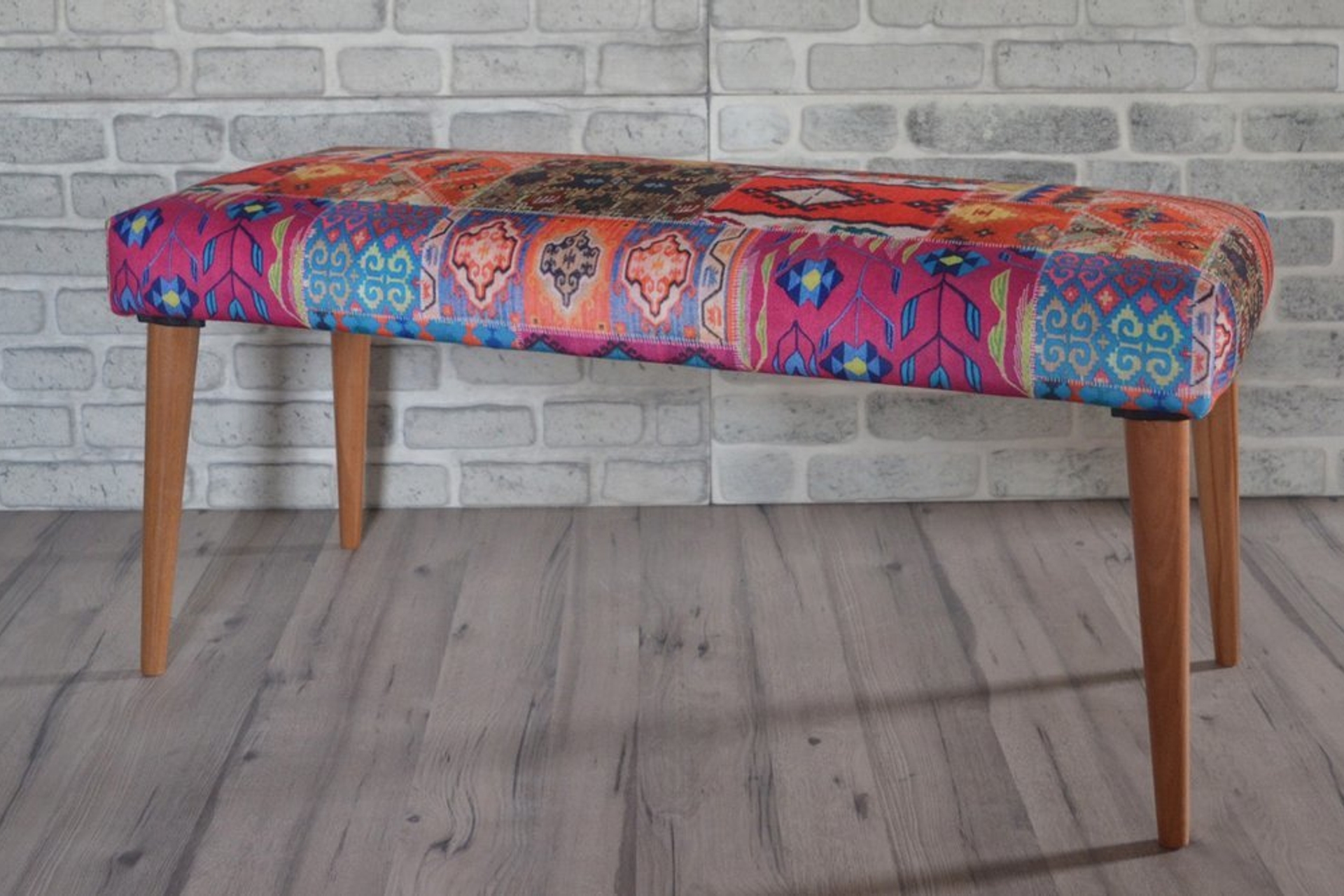Retro Bench- Turuncu Kilim Desenli -1