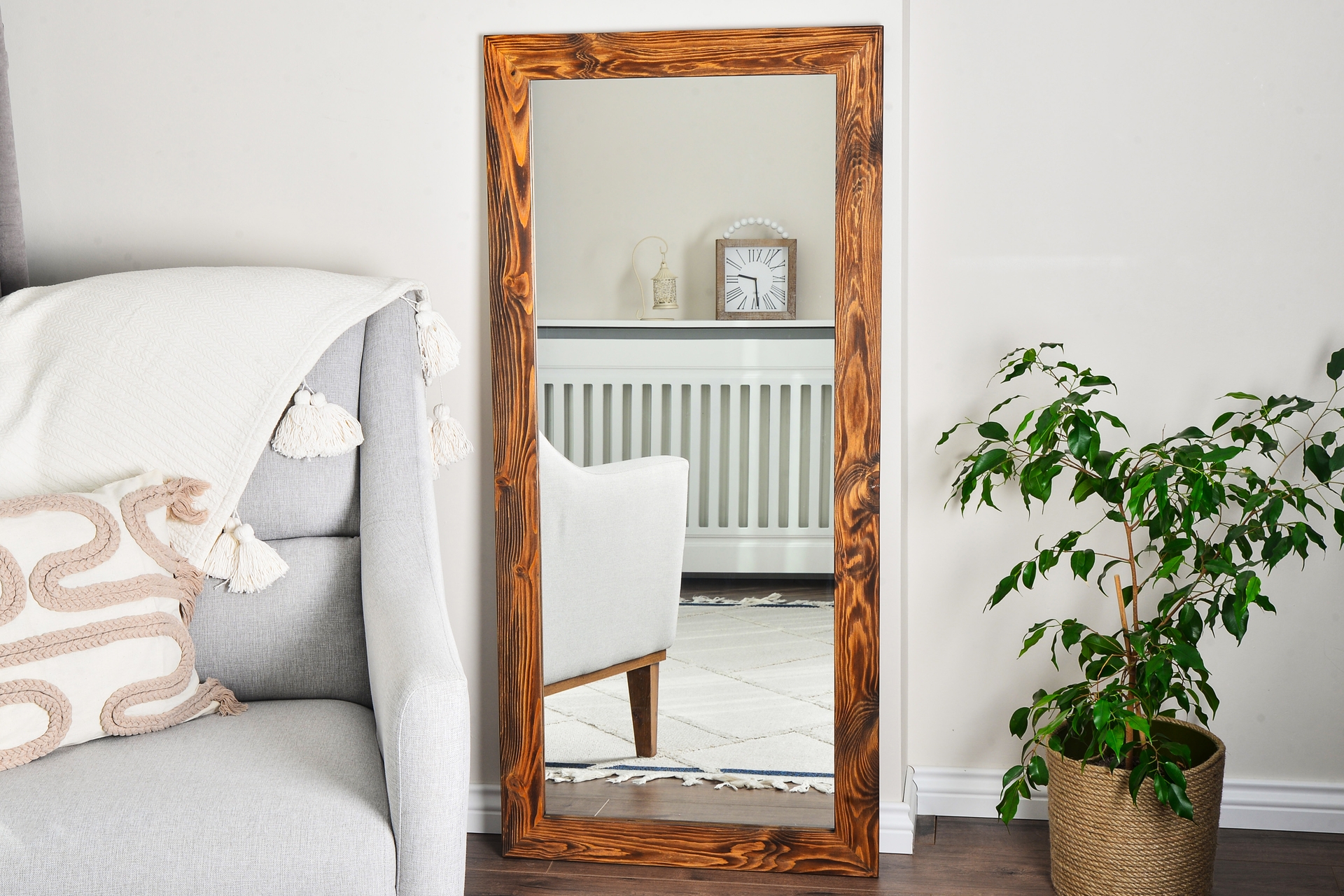 Dfn Wood Ligna Dikdörtgen Ceviz Rengi Ahşap Dekoratif Ayna- 130X60 Cm -1