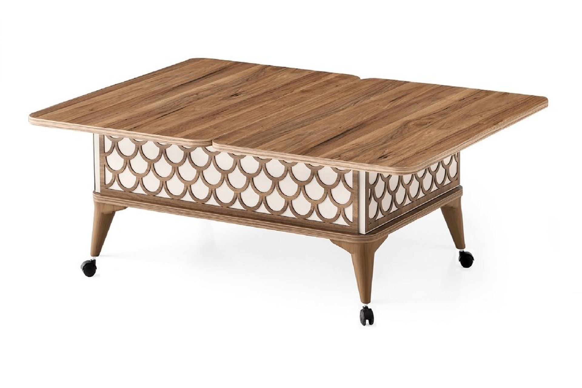 Zerenland 17 Cift Cekmeceli Tekerlekli Akilli Sehpa Ceviz Ekru Fiyati Vivense