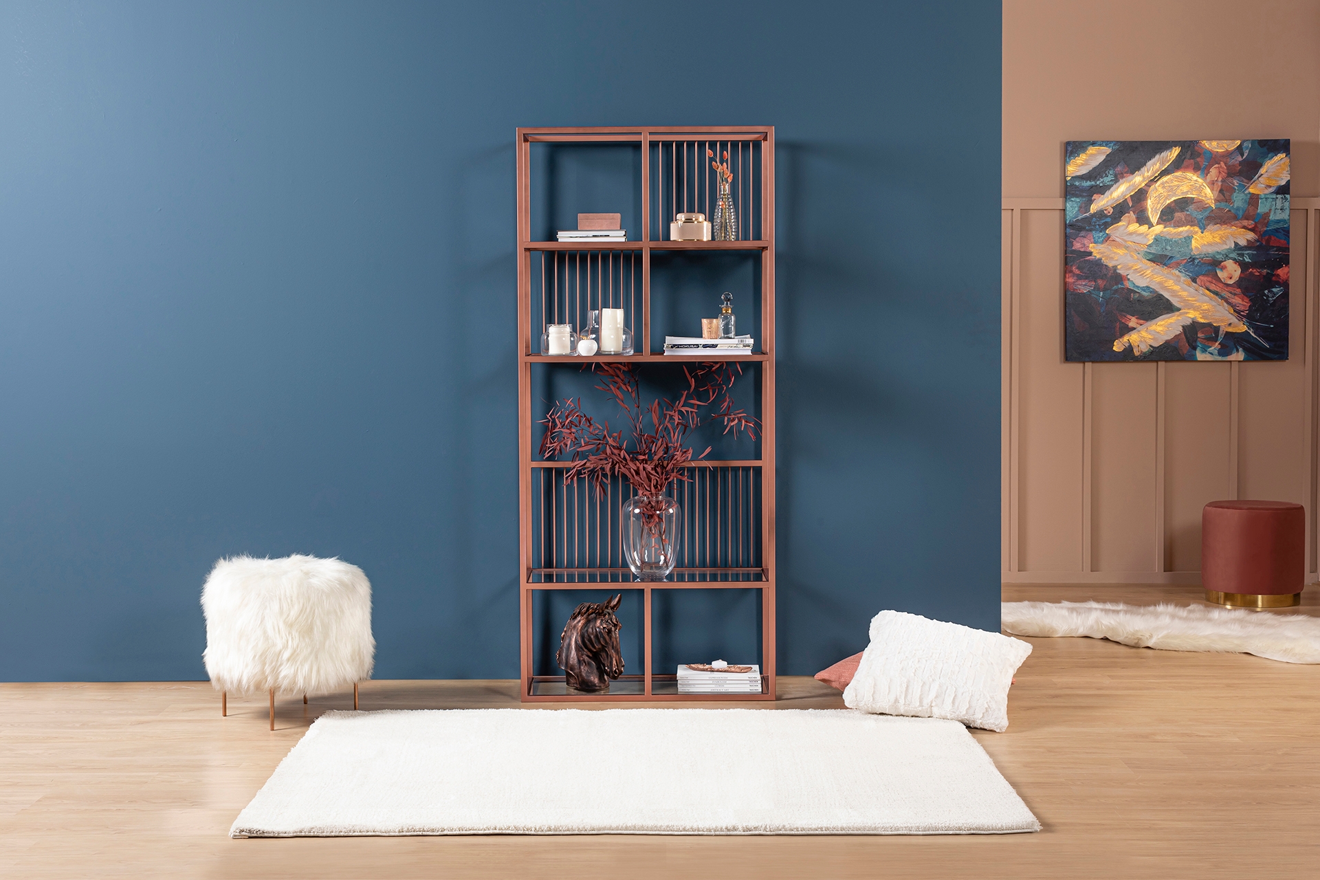 Lola Narrow Rose Gold Bookcase Vivense London