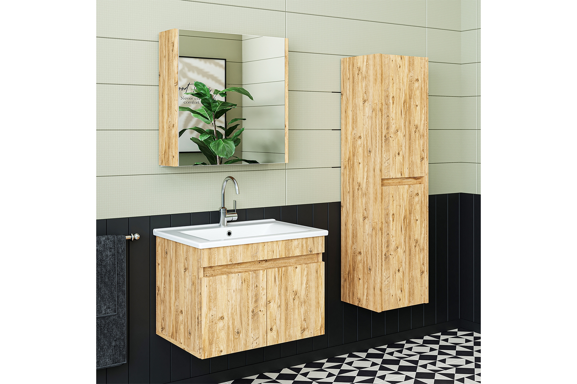ROOMART BANYO ALT DOLAP+AYNALI ÜST DOLAP+BOY DOLAP, LAVABOLU, ATLANTİK ...