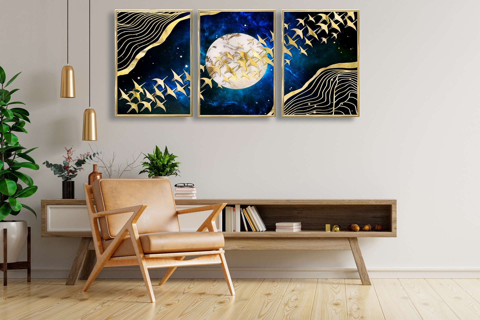 Altın Kuşlar Frank Ray 50X70 Çerçeveli Tablo Set -1