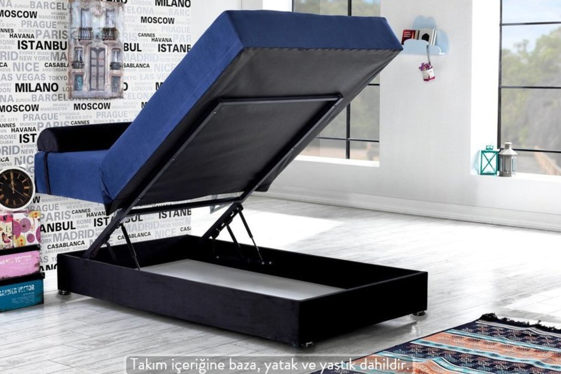 halfbed hareketli tek kisilik baza yatak 120x190 siyah lacivert fiyati vivense