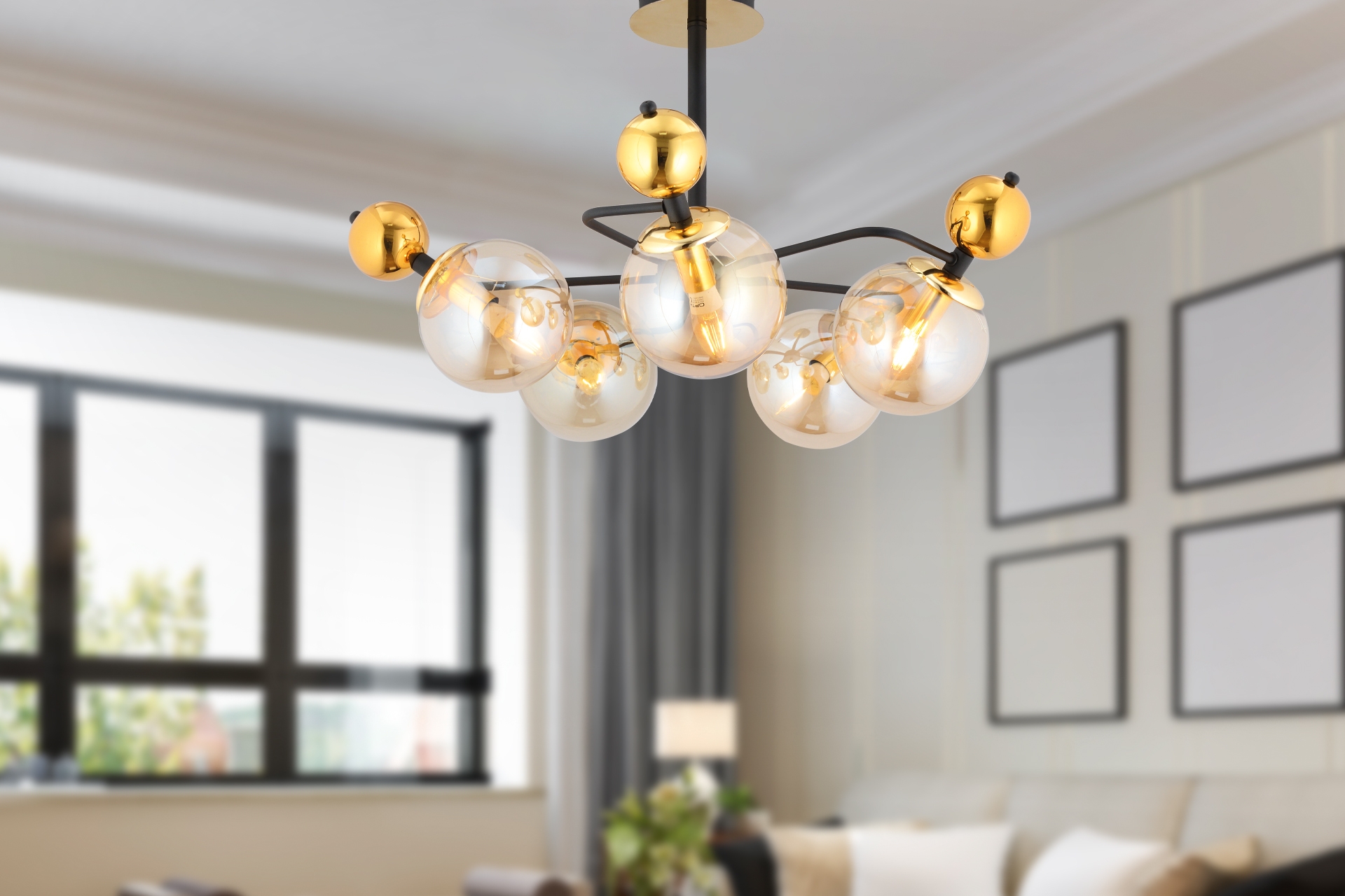Florit Beşli Avize- Siyah Gold - 1