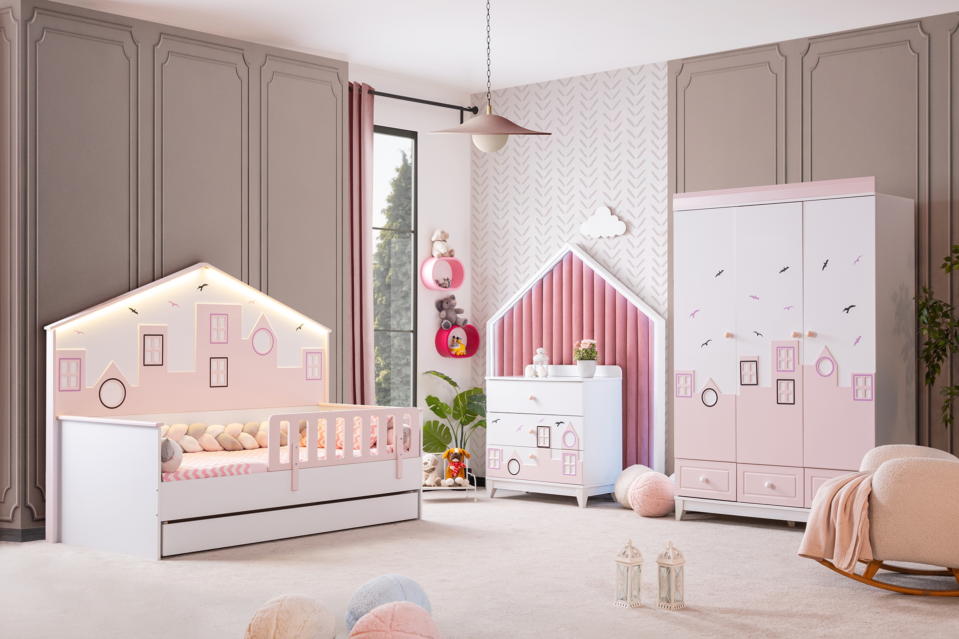 City Yavrulu Montessori Çocuk Odası Takımı- Pembe- 3 Kapaklı -1