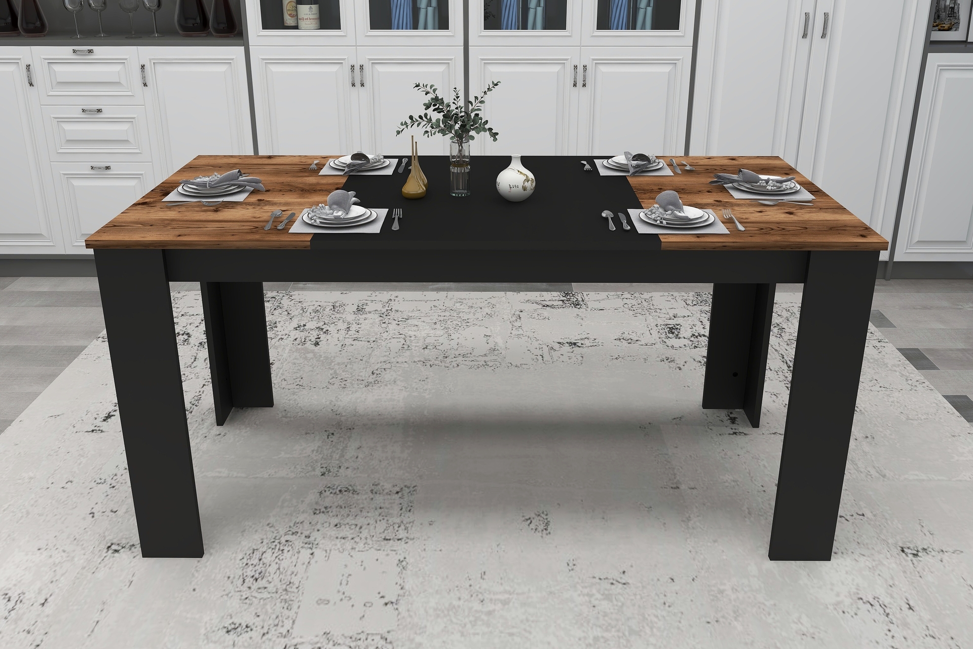 Arnetti Line Modern Tasarım Yemek Mutfak Masası Ceviz- Siyah - Line -1