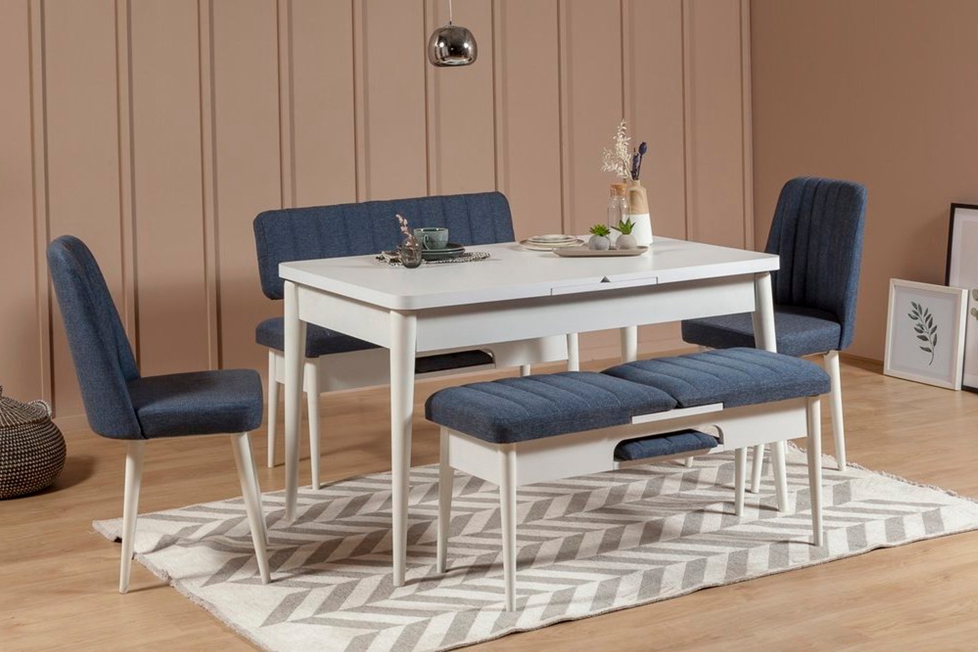 vina mutfak masasi takimi beyaz lacivert 1048 fiyati vivense