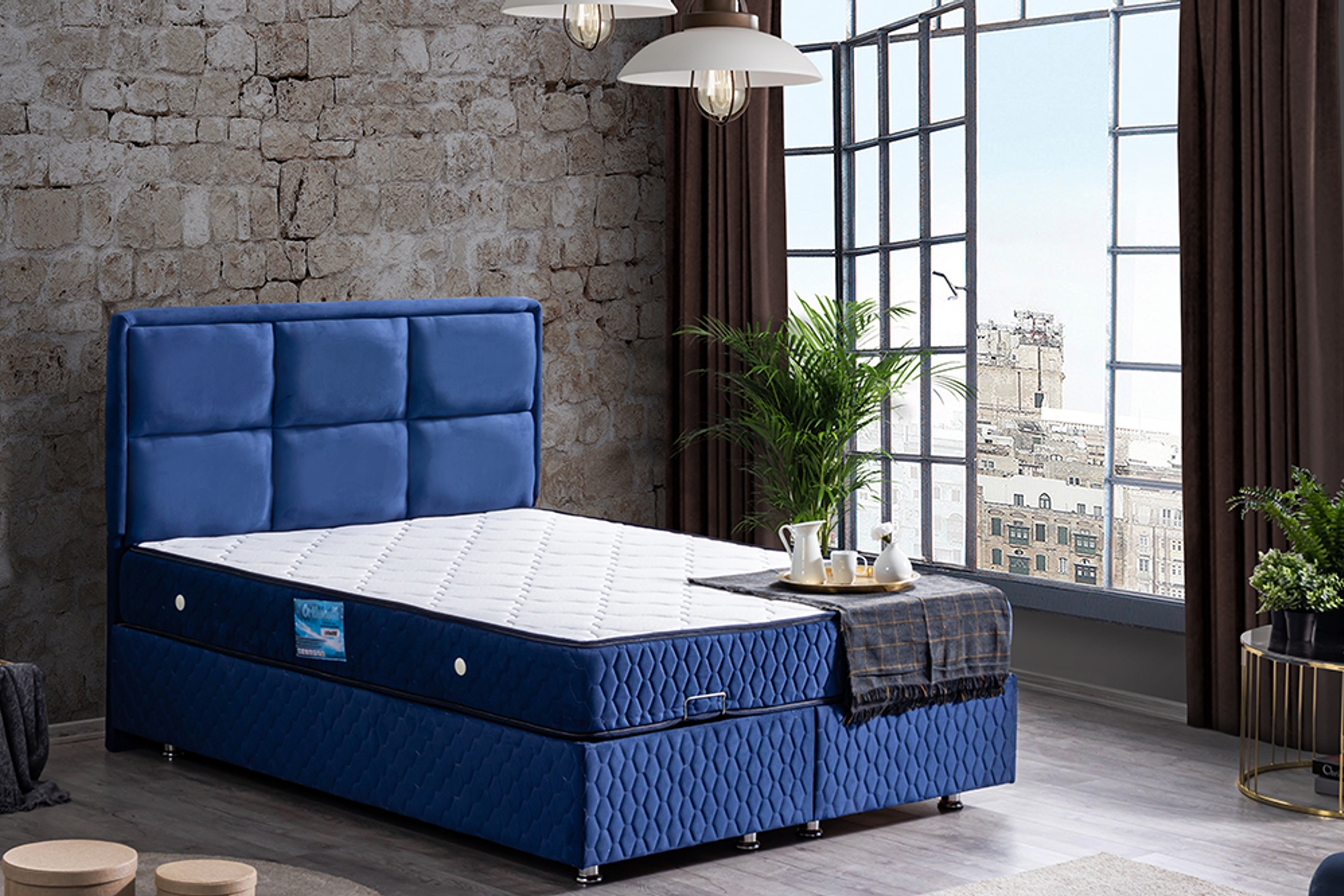 Grand New Baza Başlık Ve Orthosoft Yatak Seti- Lacivert- 160X200 - 1