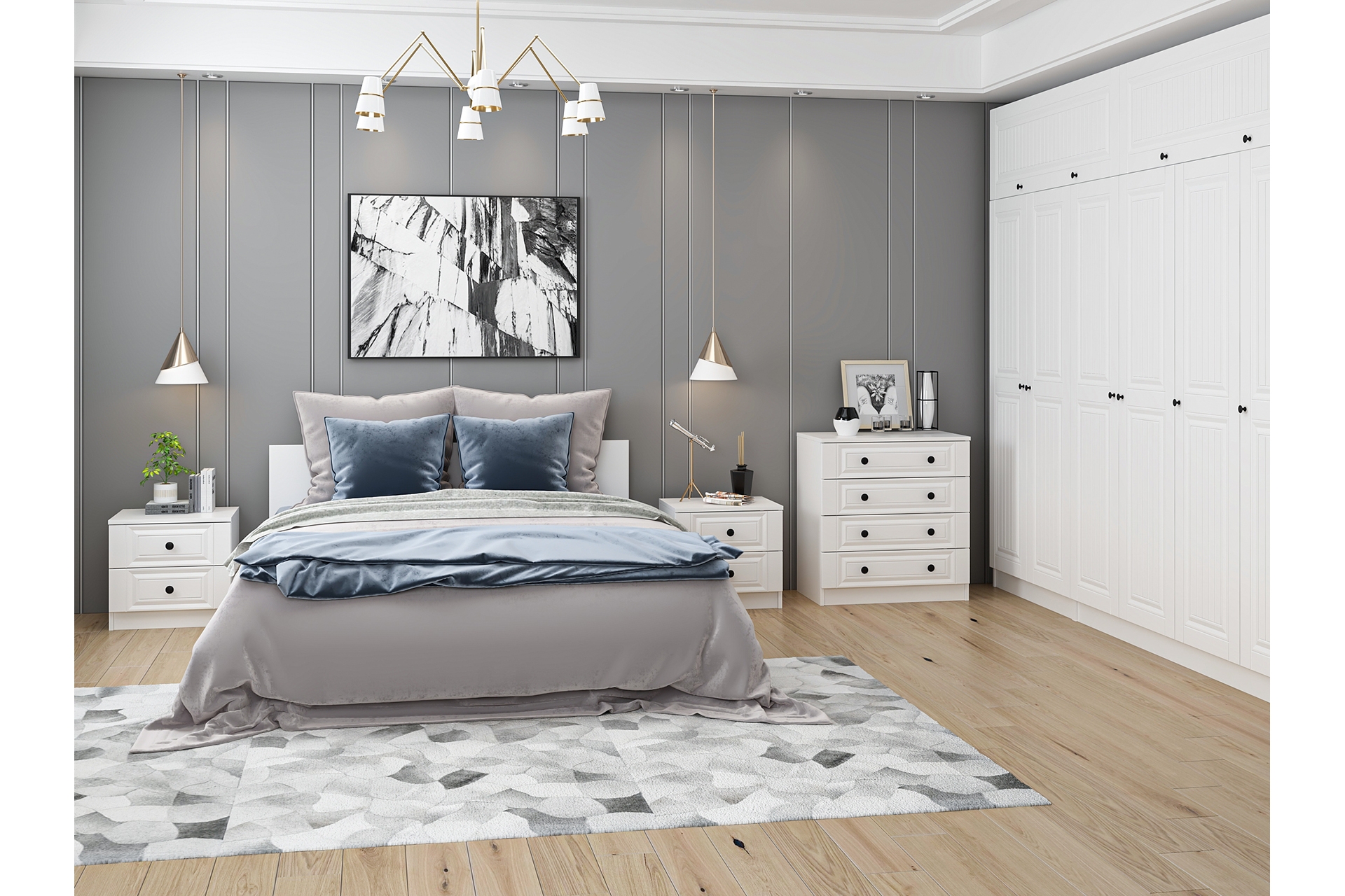 Kale210 Yatak Odası Takımı- Beyaz Mebran- 6 Kapaklı- Set 76 -1