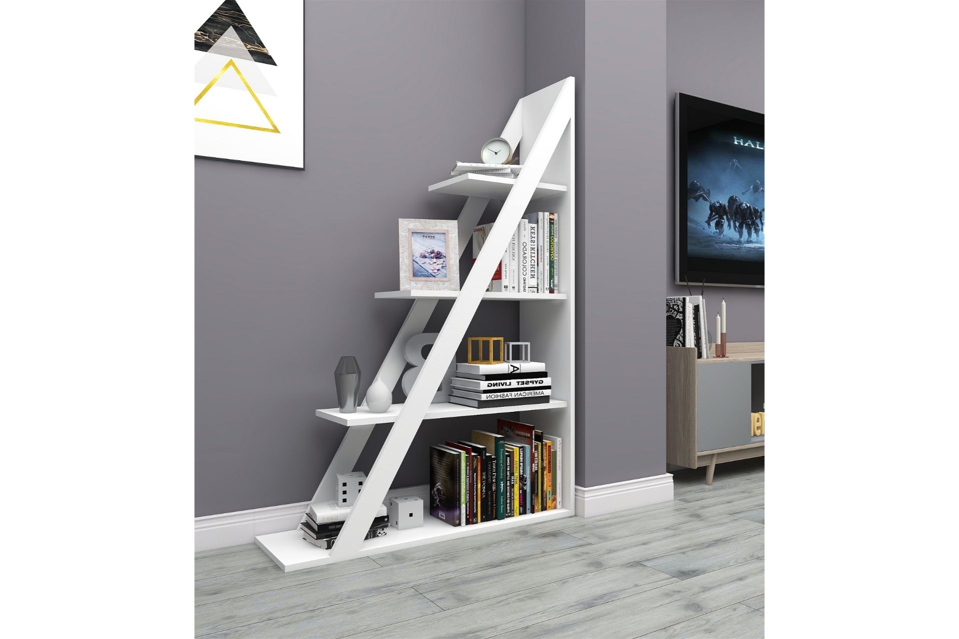 Arnetti Arven 4 Raflı Modern Kitaplık- Beyaz- Arven -1