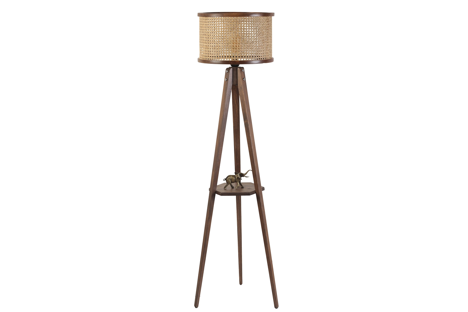 Gizem Sehpalı Silindir Lambader- Rattan Ceviz - 1