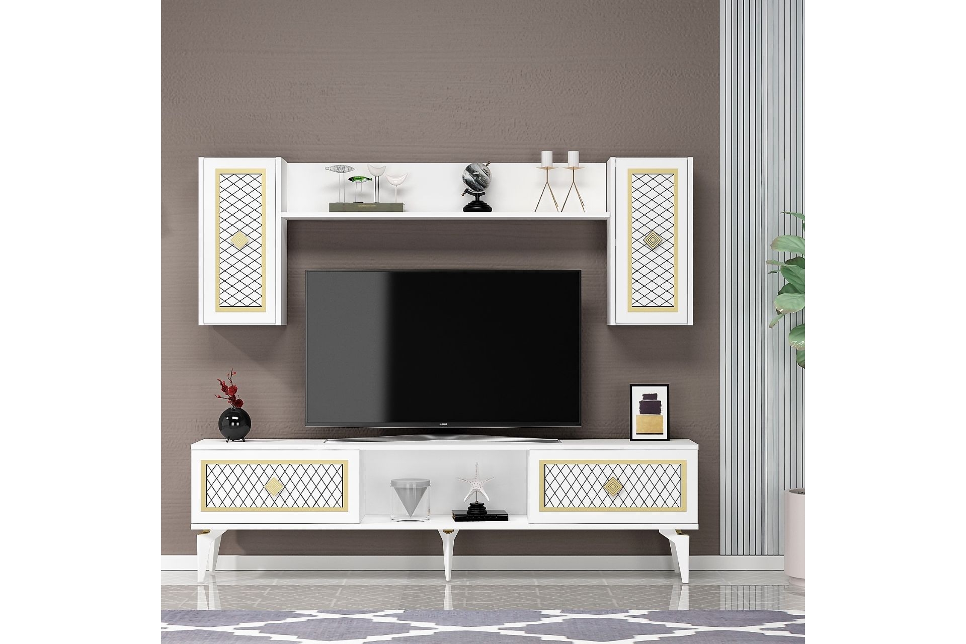 Herry Tv Ünitesi- 4 Kapaklı 2 Raflı- Beyaz Altın -1