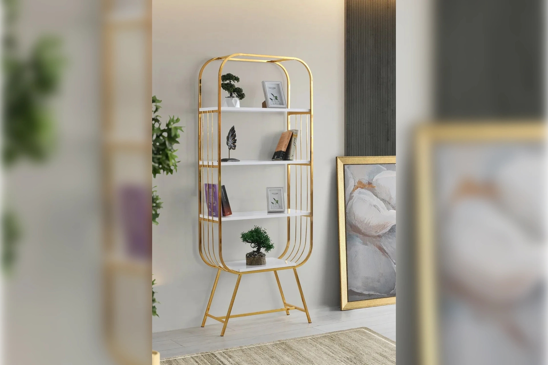 Pia Metal Kitaplık- Beyaz Gold -1