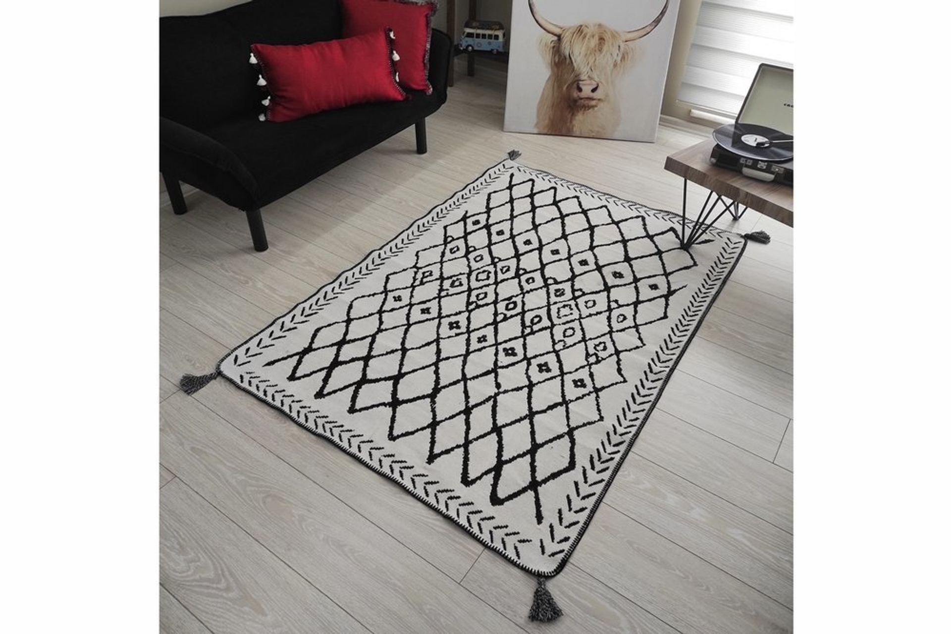 gardenya siyah beyaz iskandinav desen 05 cift tarafli dokuma kilim 80x150 fiyati vivense