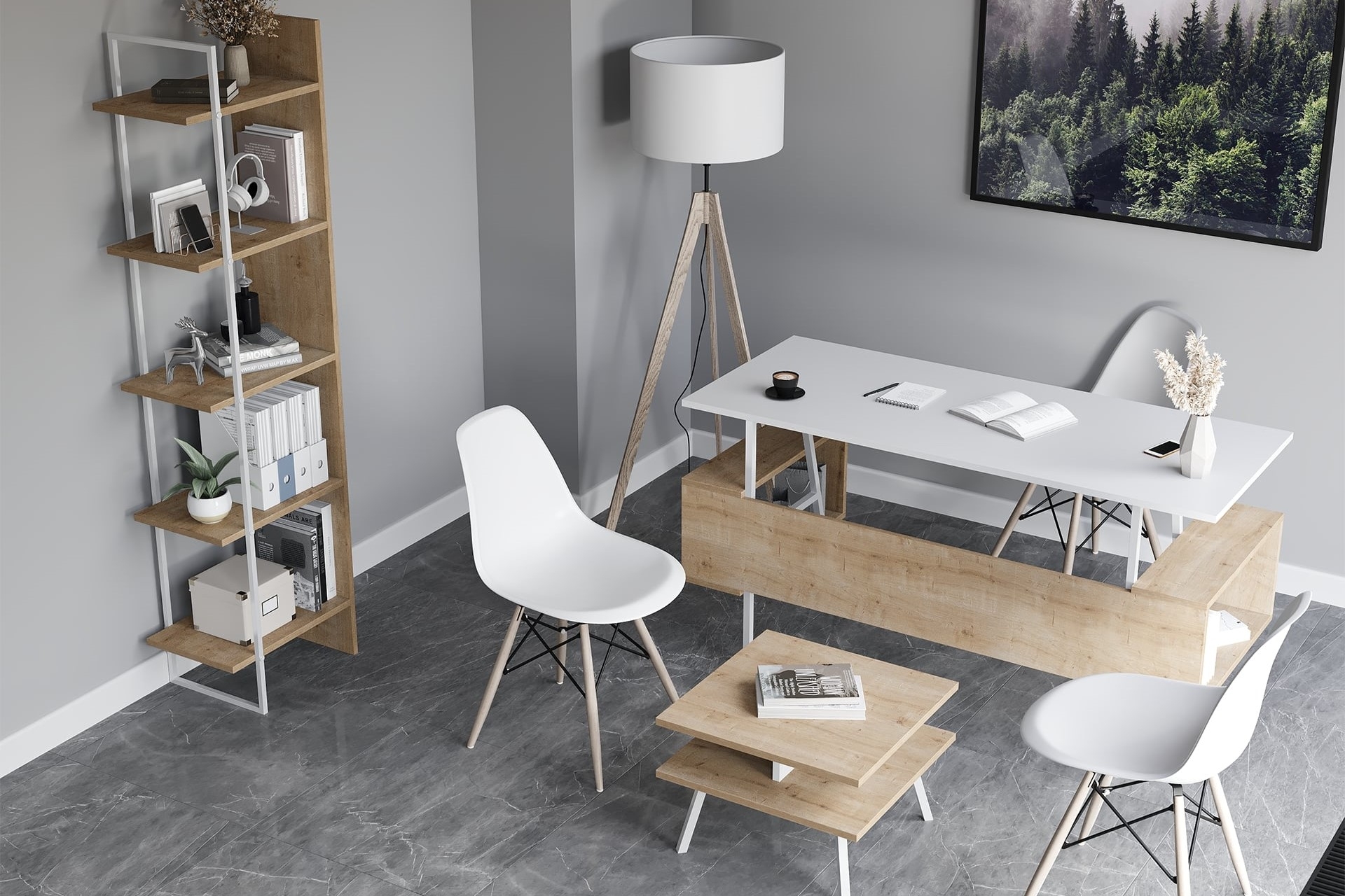 Lagomood İrony Poly Ofis Takımı- Meşe Beyaz -1