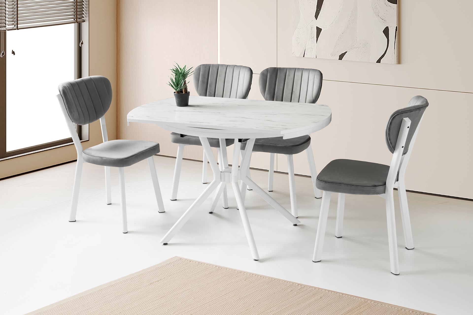 Bade Beta Mutfak Masası Takımı- 4 Sandalyeli- Beyaz- 73X120 Cm -1