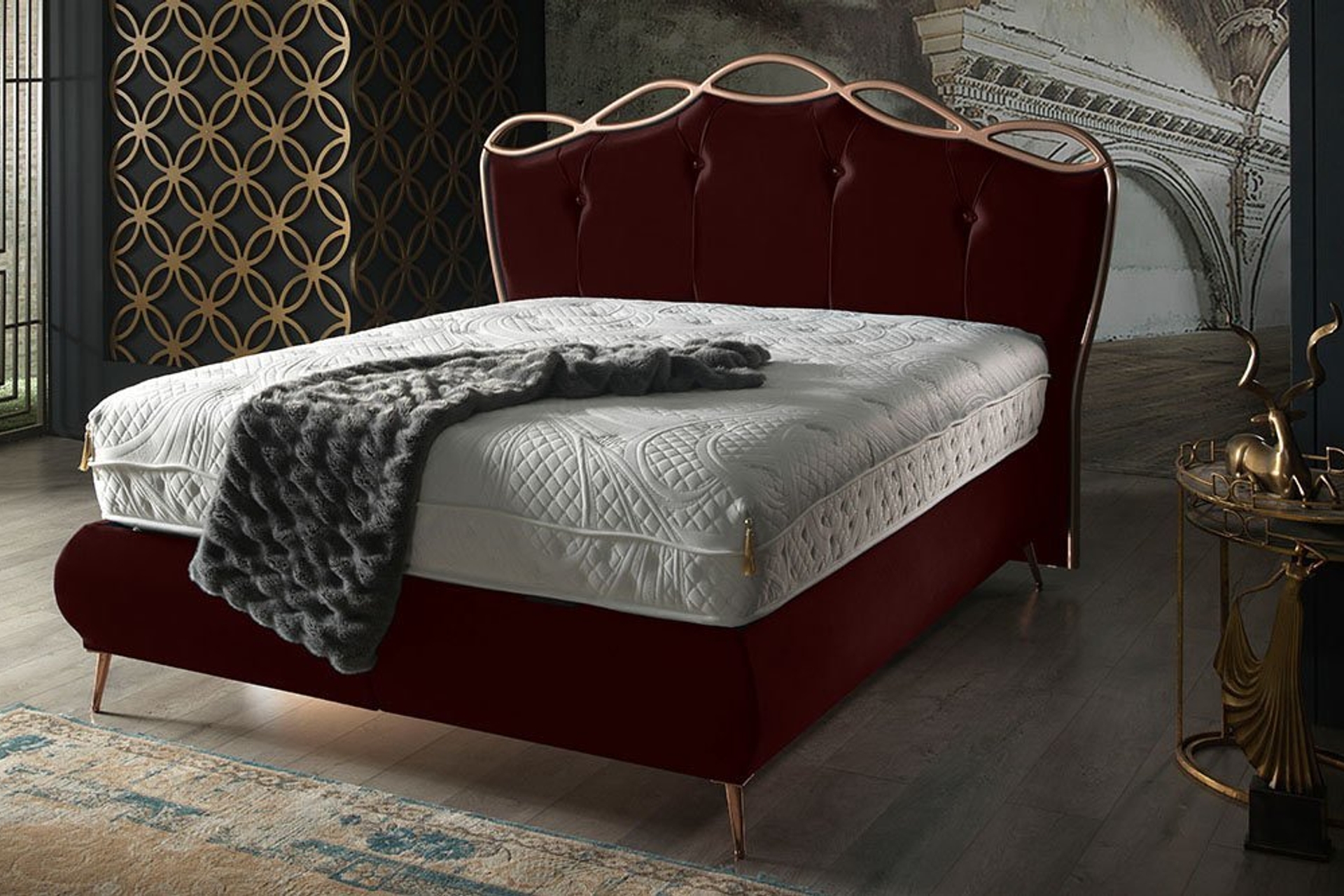 reina bordo bale baza baslik yatak set 180x200 fiyati vivense