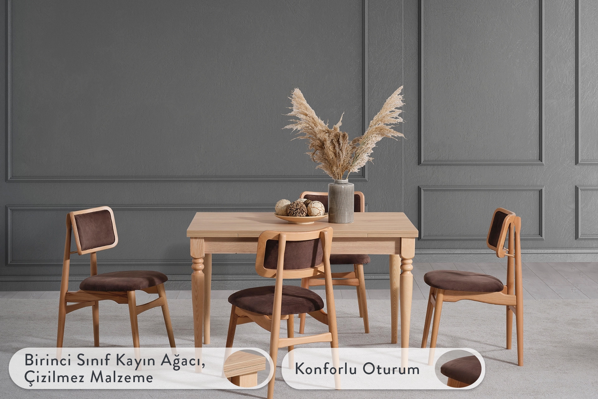 Vera Çizilmez Açılır Masa Takımı- Meşe- 110X70 -1