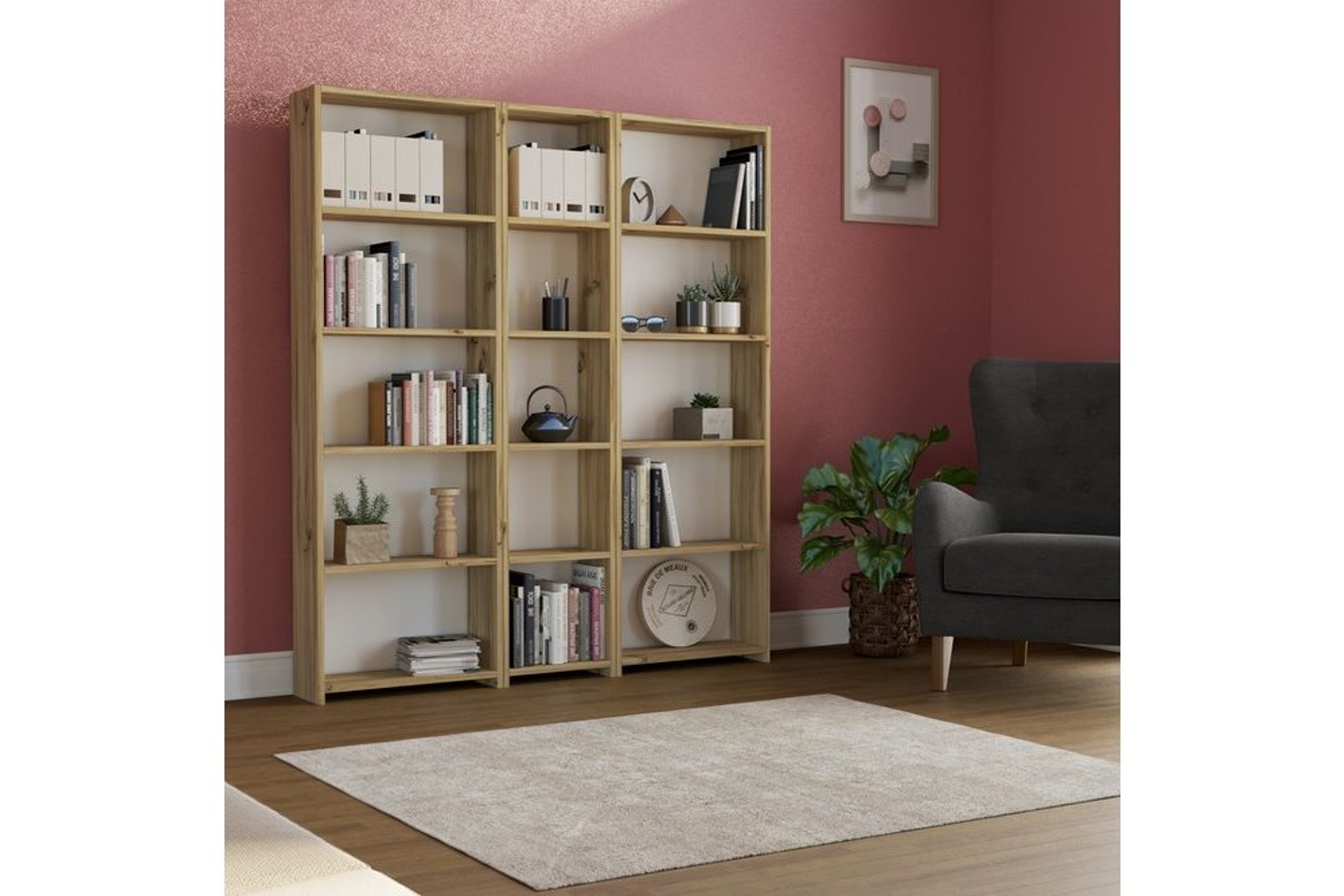 Rani M1 Genis Kitaplik 15 Rafli 3 Bolmeli Ceviz R8 Fiyati Vivense