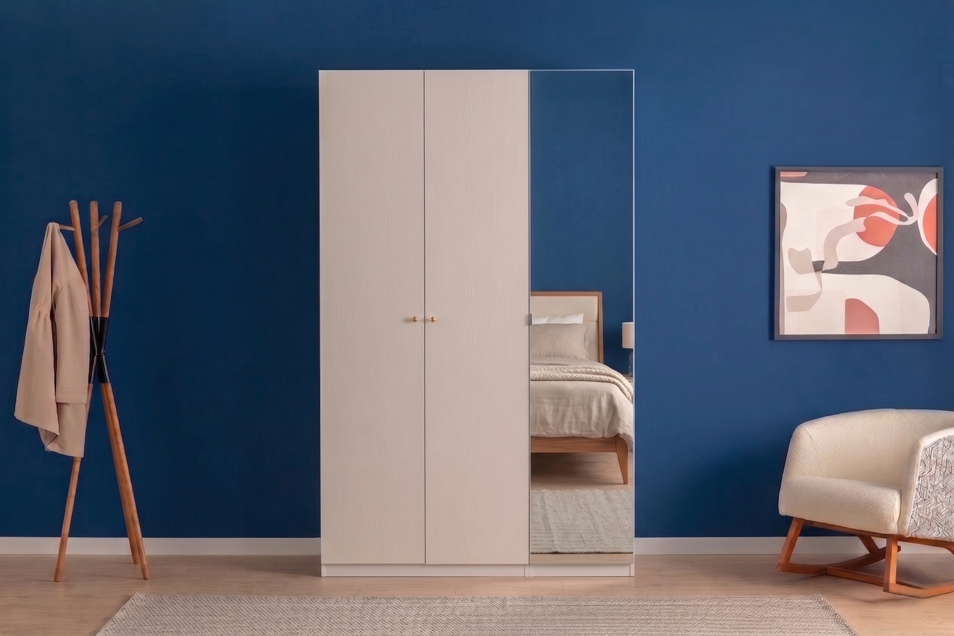 LUNA NOX WOOD GARDIROP, BEYAZ, 3 KAPAKLI